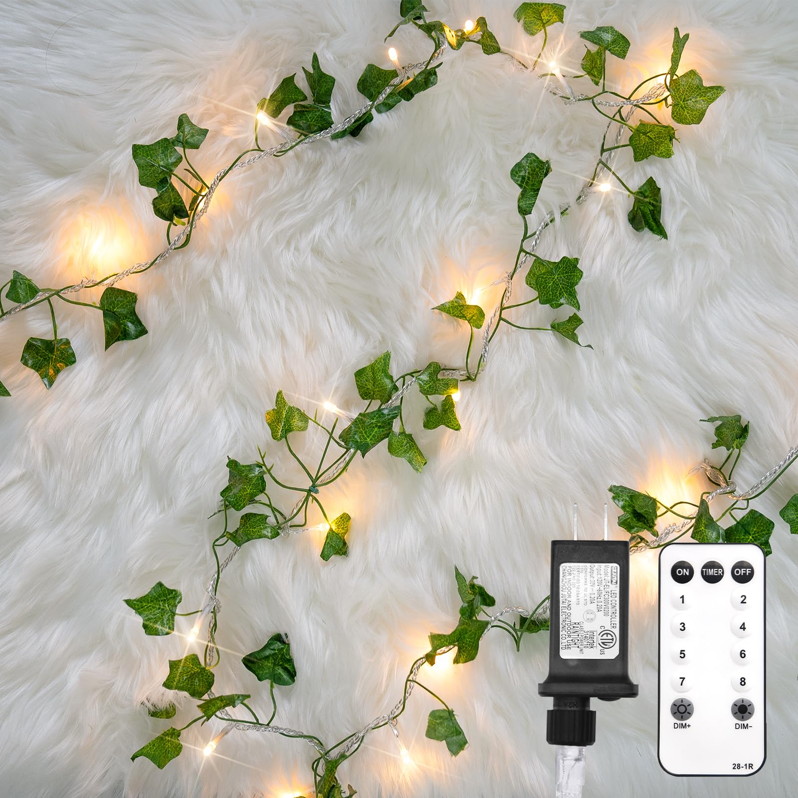 suddus Ivy String Lights with Remote, 33ft, 100 LED, Clear Wire, Warm White, Model SDS-100IVYWW