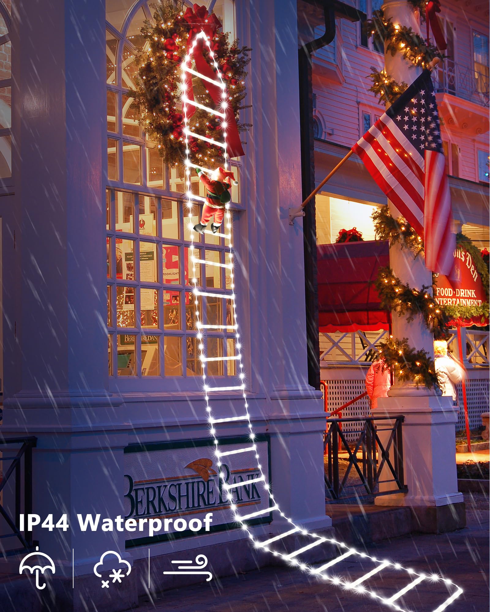 Toodour Led Christmas Light - 10Ft Christmas Decorative Ladder Lights With Santa Claus, Christmas Decorations Lights For Indoor Outdoor, Window, Garden, Home, Wall, Xmas Tree Decor - Cool White