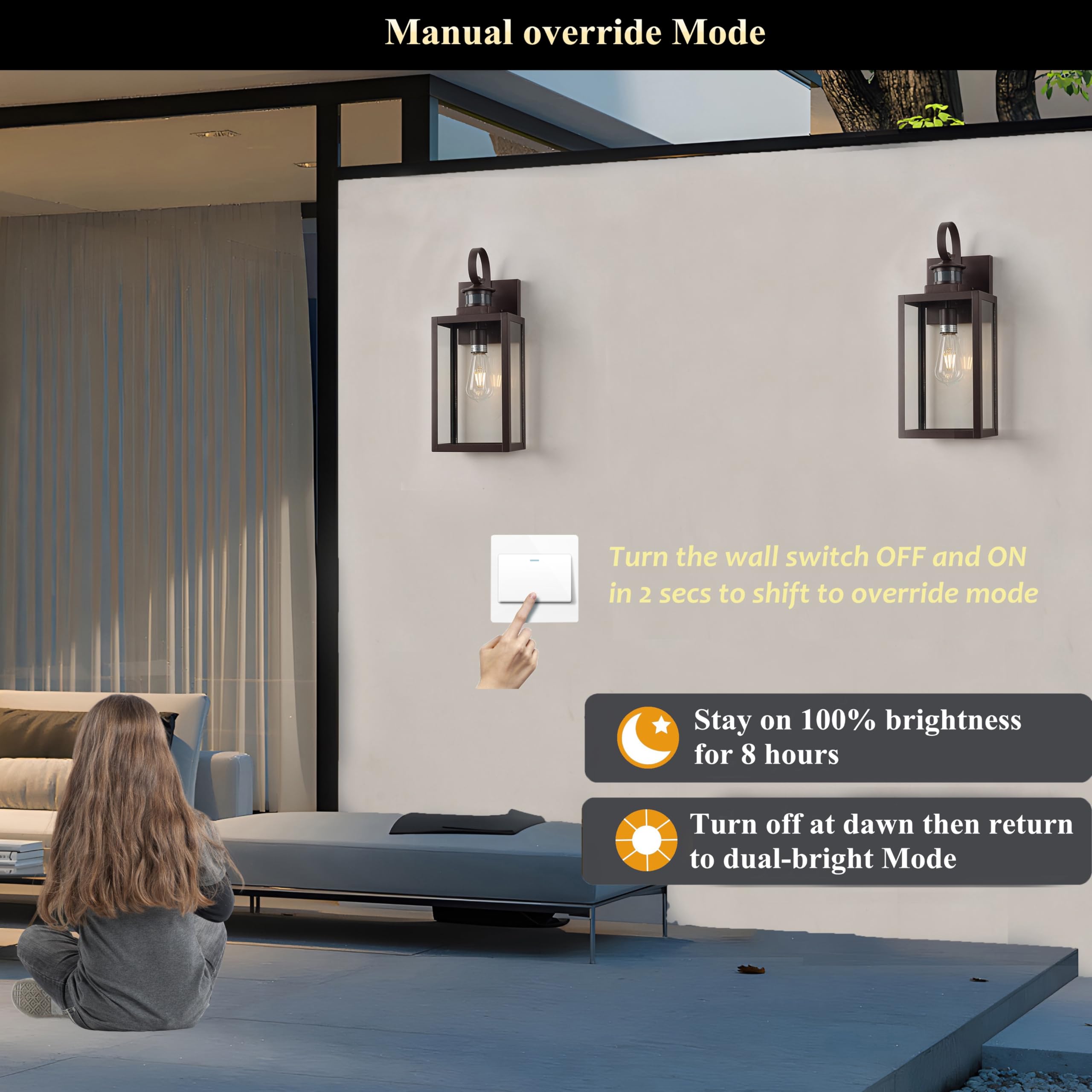 MICSIU Motion Sensor Outdoor Wall Lights, 18in Bronze, 2 Pack, Dusk to Dawn, Metal Fixture for House, Porch, Pathway, Patio
