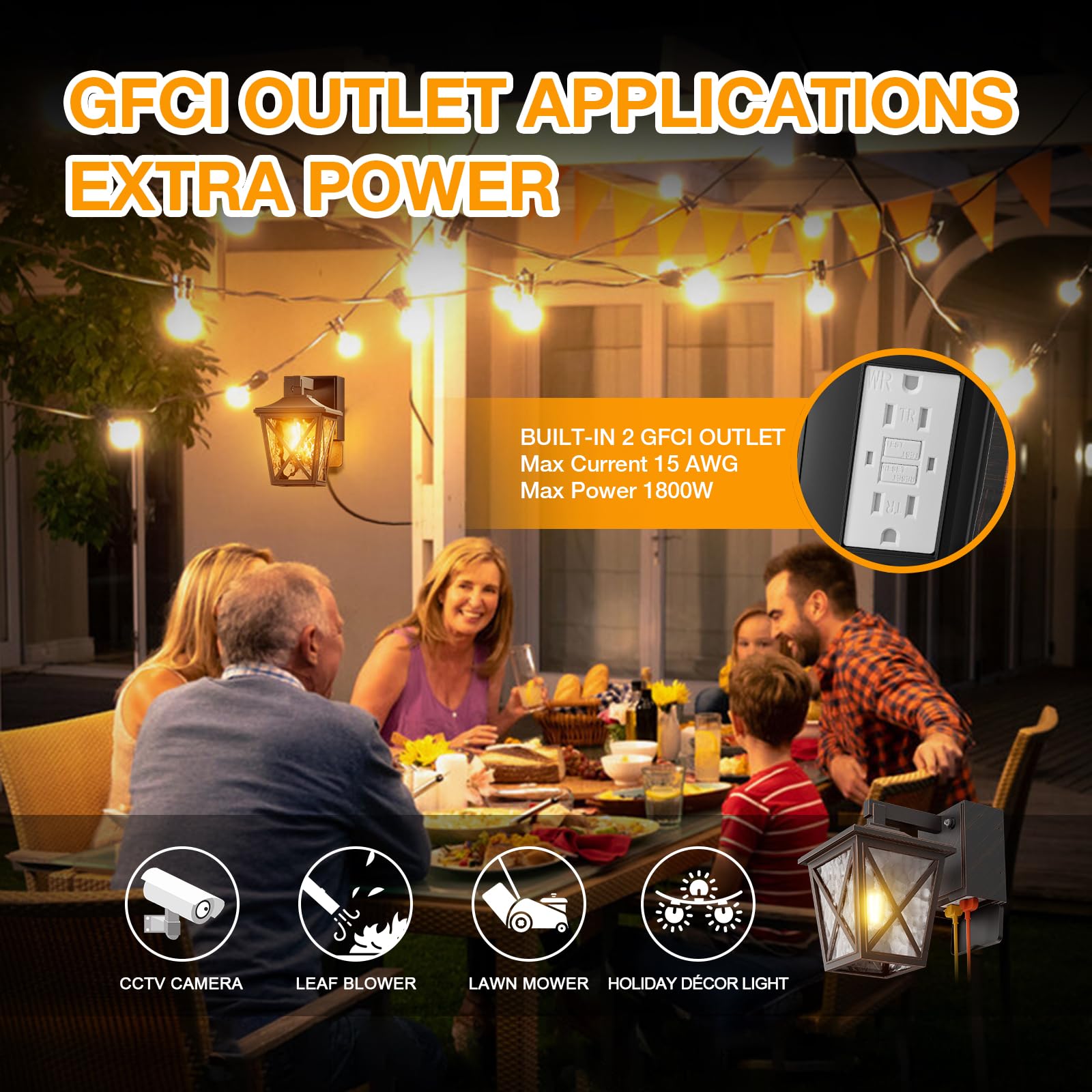 Ehaho Porch Lights with Outlet, Dusk to Dawn Waterproof Lantern, Bronze, 1-PC, Model EH-BD03-LS-1-BR-W