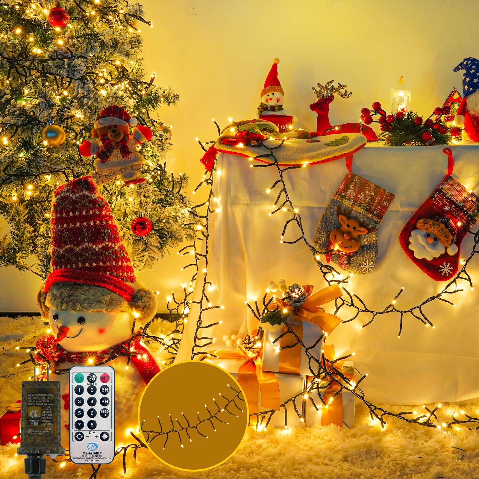 75Ft 1500 Led Cluster Christmas Lights  Christmas Tree Lights Outdoor Indoor With 8 Modes & Timer & Remote  Fire ers String Lights Waterproof For Garland Party Xmas Decorations  Warm White