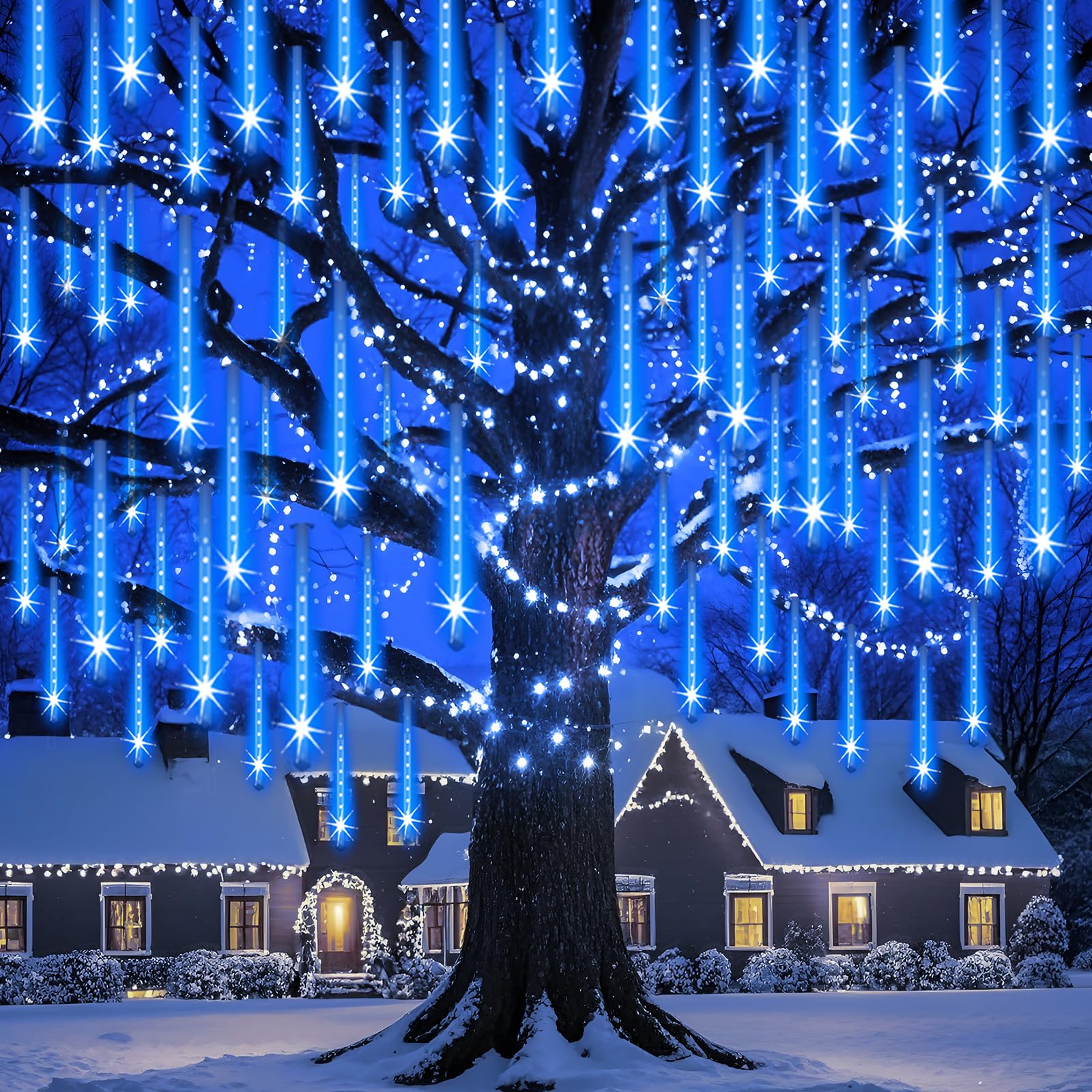 Adecorty Christmas Lights Outdoor UL Certified 24 Tubes 576 LEDs (Equivalent to 3 Sets of 8 Tubes) Meteor Shower Lights Falling 