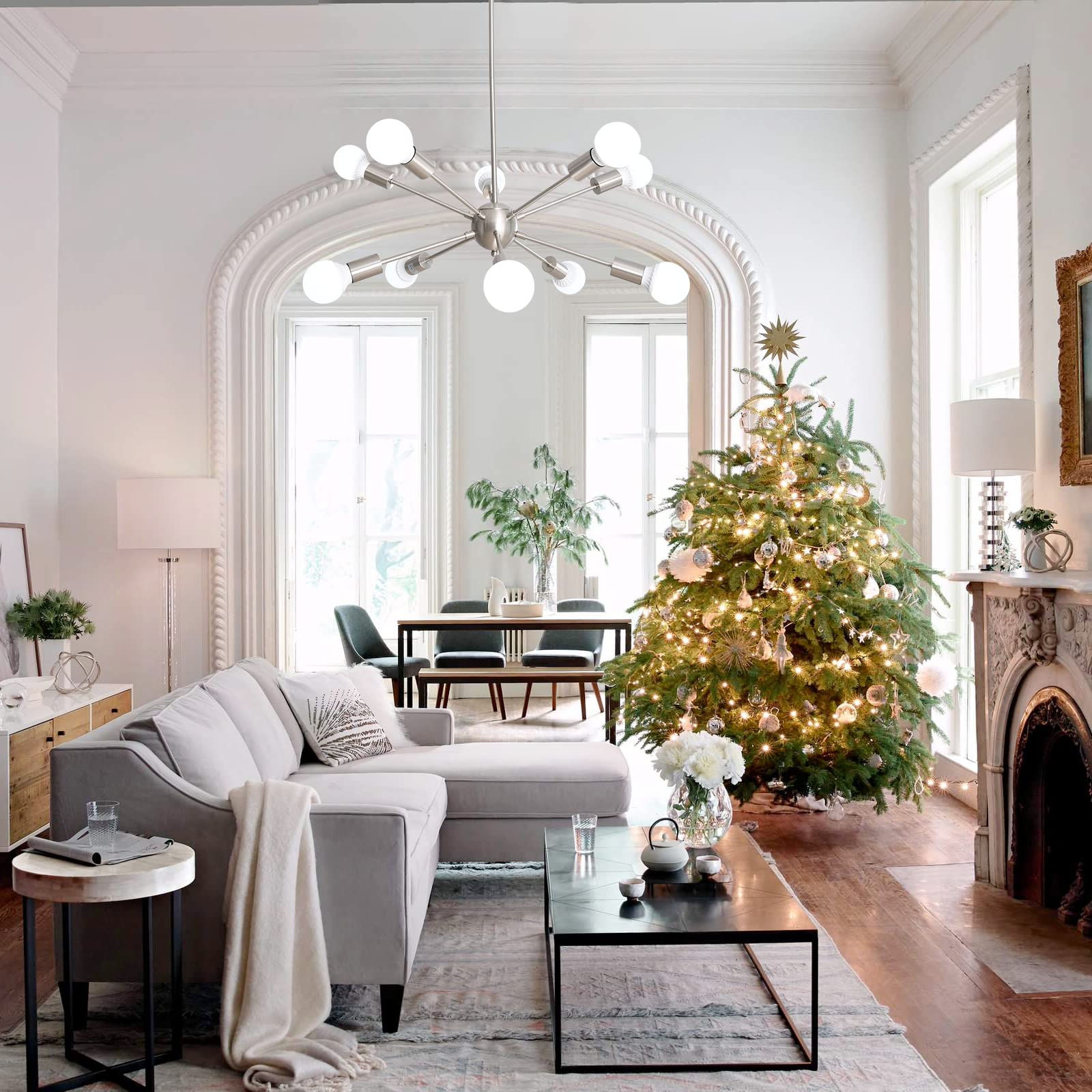 ALISADABOY Sputnik Chandelier Light Fixture Mid Century Modern Brushed Nickel Chandeliers Industrial 10-Light Pendant Light for