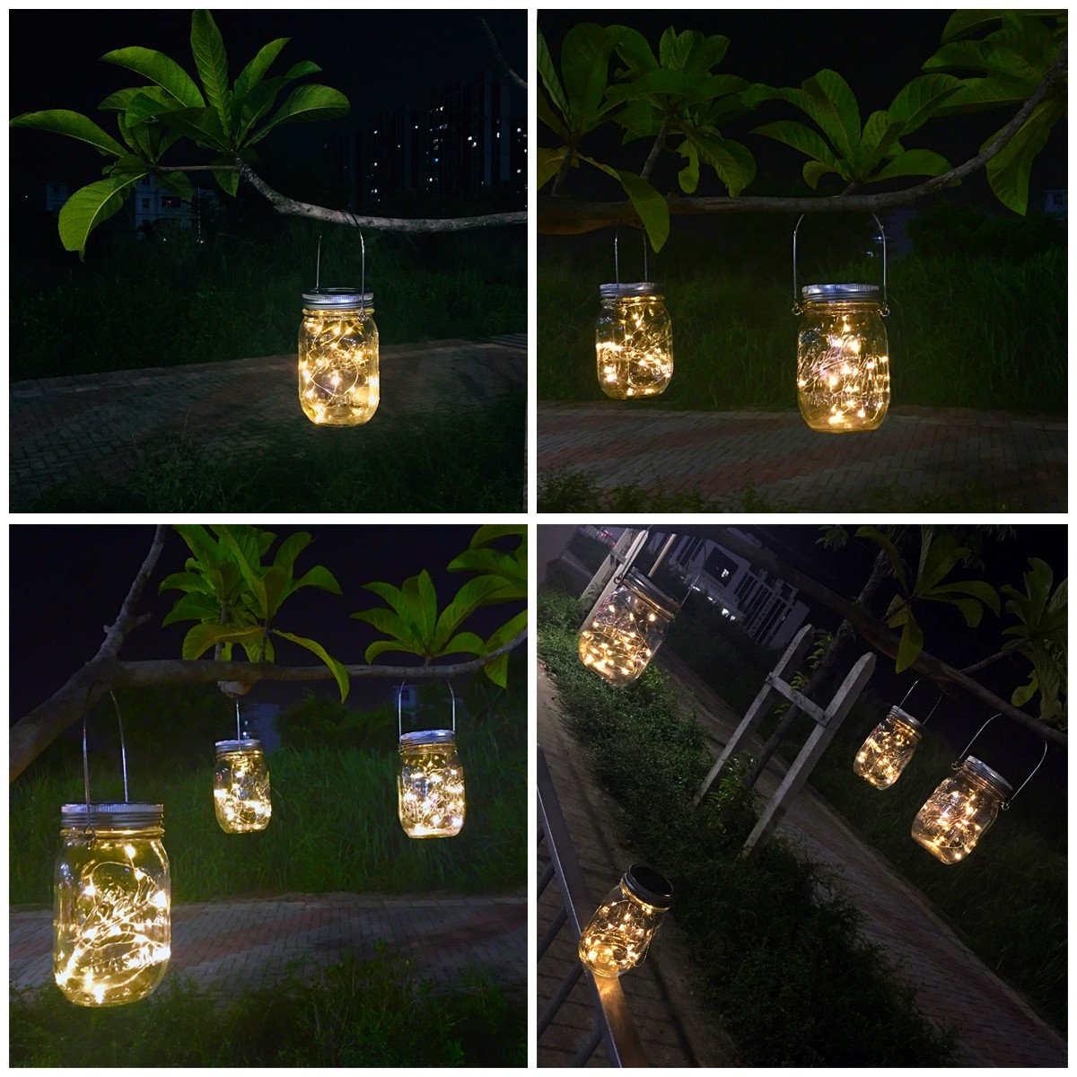Aubasic Solar Mason Jar Lights, 30 LEDs Waterproof Fairy String Lights, 4 Pack, Glass, Warm White