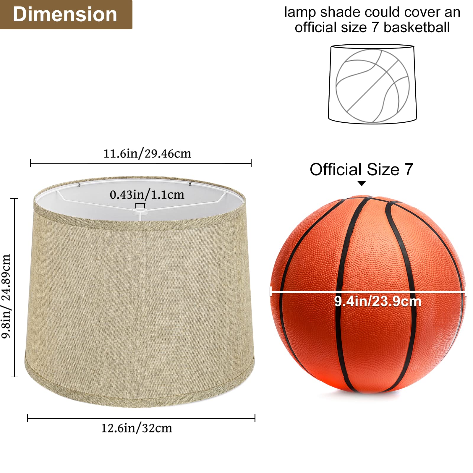 Seaside Village Drum Lampshades Set of 2, 11.6in Top x 12.6in Bottom x 9.8in High, Fabric, Farmhouse Brown, Model S