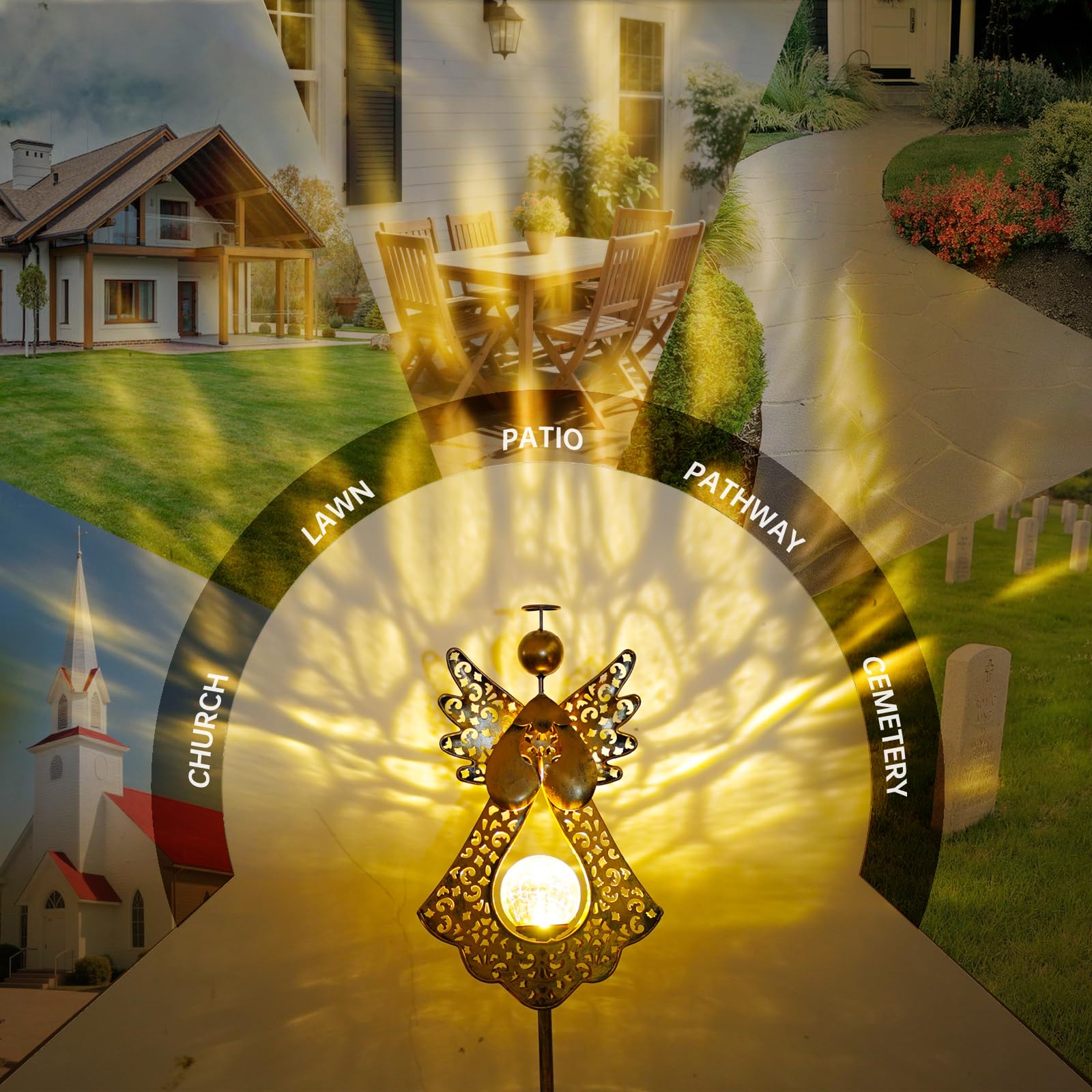 Starryfill Solar Angel Stake Light - Waterproof Crackle Glass Globe, 40.5" Metal Bronze Garden Decor