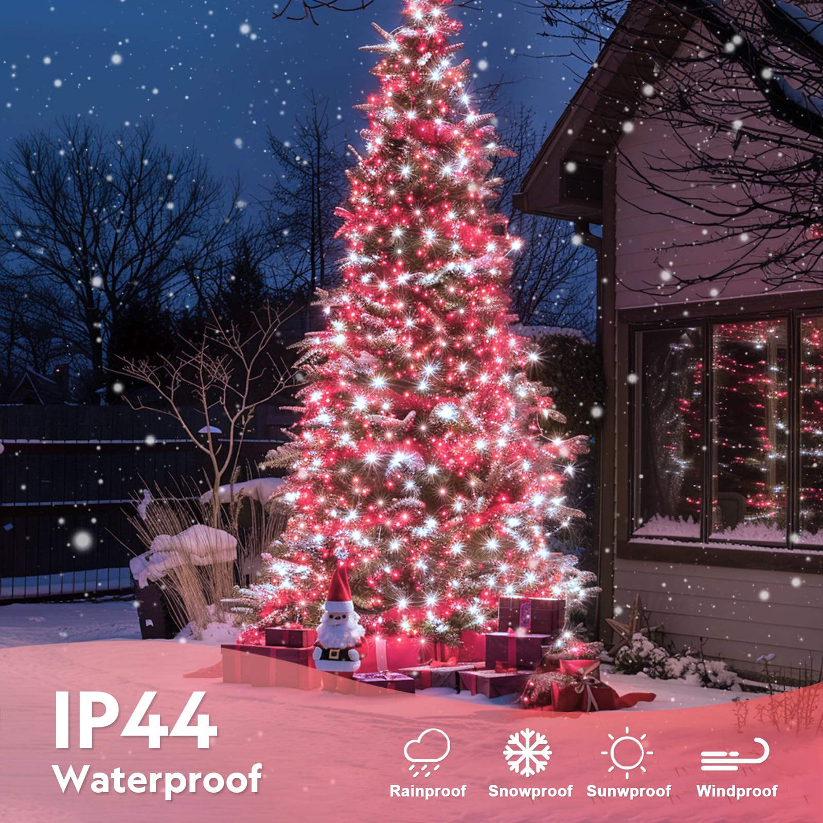JMEXSUSS 132ft LED String Lights, Red and White, 400 Lights, Remote Control, 8 Modes, Indoor/Outdoor Christmas Decorations