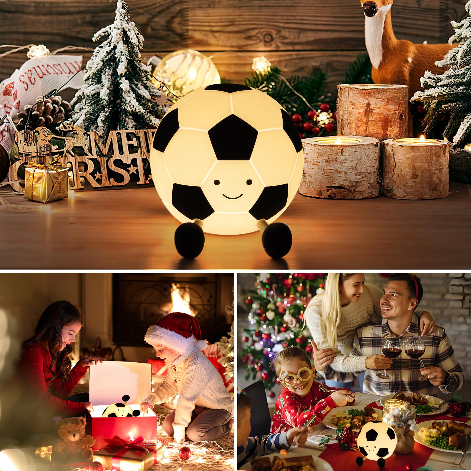 YISUN Soccer Night Light Lamp - Dimmable, Rechargeable, Silicone - Model A032, Home Decor for Kids