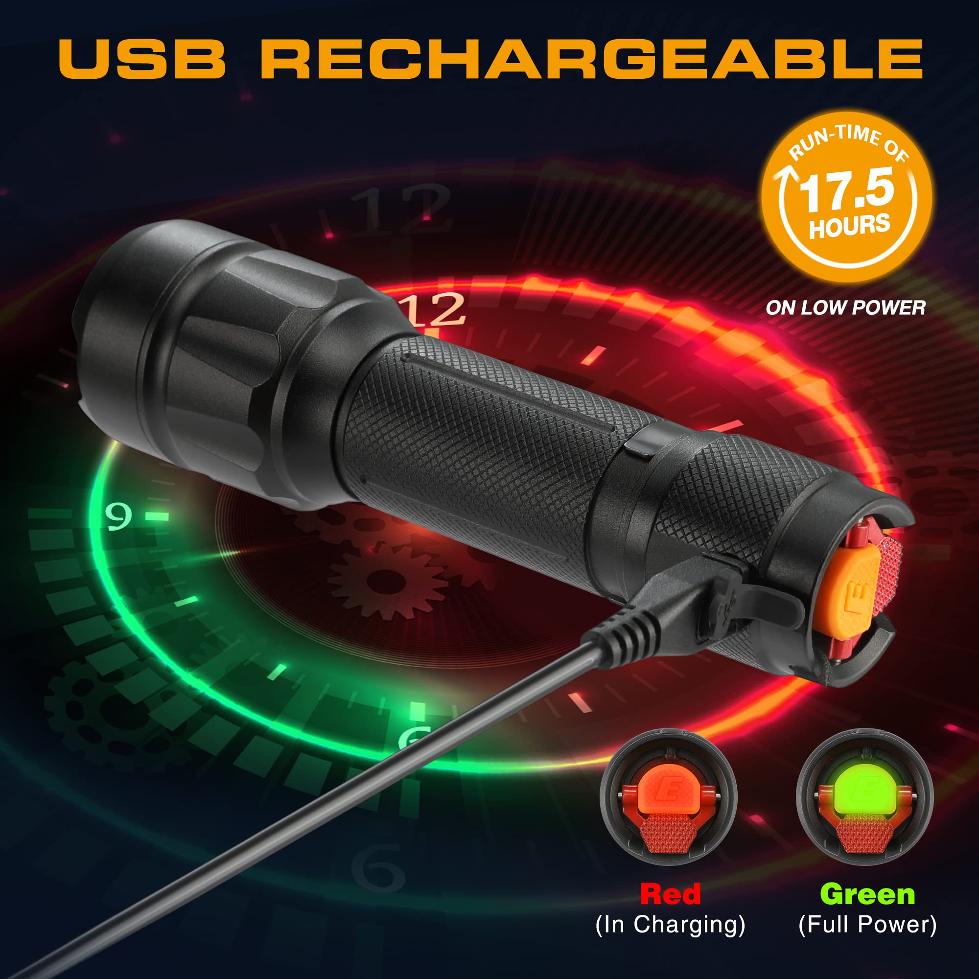 EverBrite LED Tactical Flashlight 750 Lumens Rechargeable 6 Modes Aluminum Black E011153