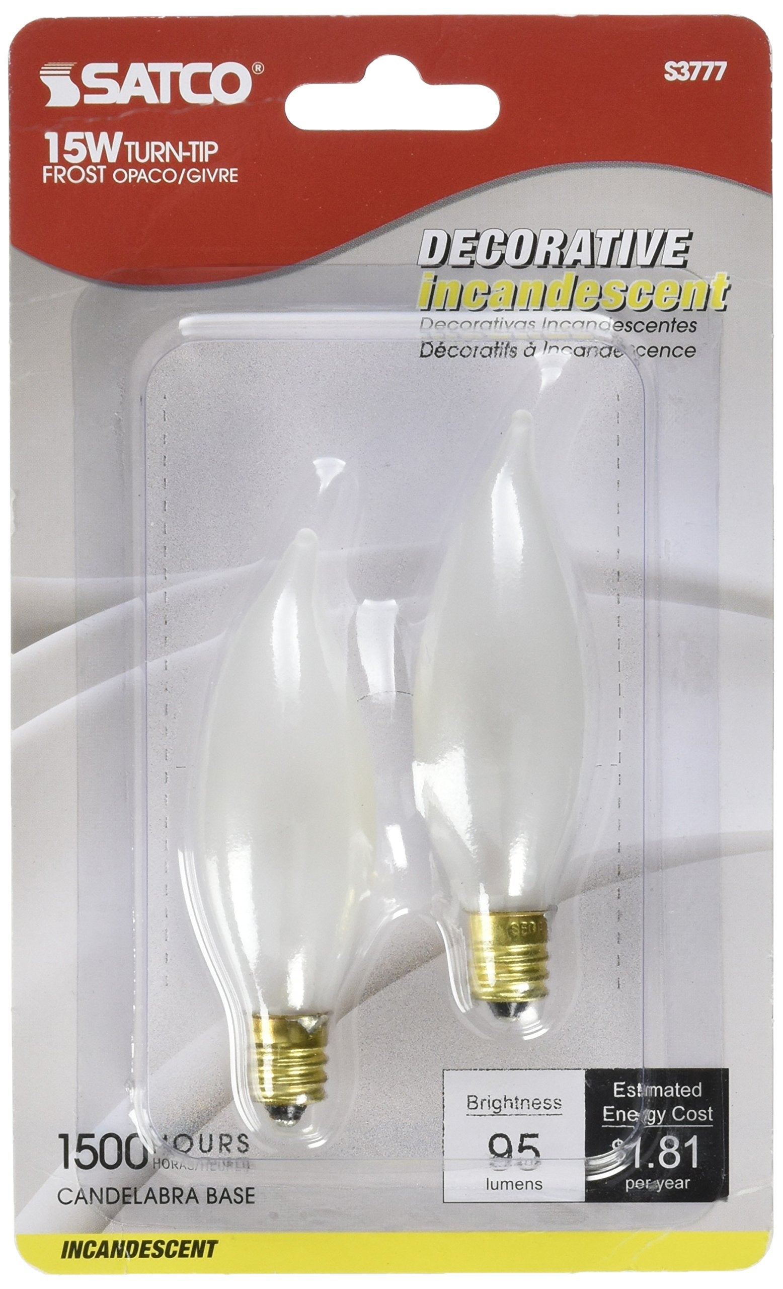 Satco Products S3777 120-Volt 15Ca8 Candelabra Base Frosted Light Bulb