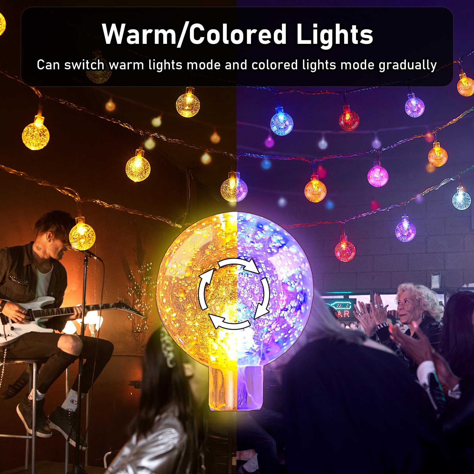 Patio Lights Outdoor Lights, 56Ft Indoor/Outdoor String Lights With 100 Leds, Voice-Activated Crystal Globe Lights With Remote Control, Support 16 Kinds Of Color-Changing Modes For Christmas Decor