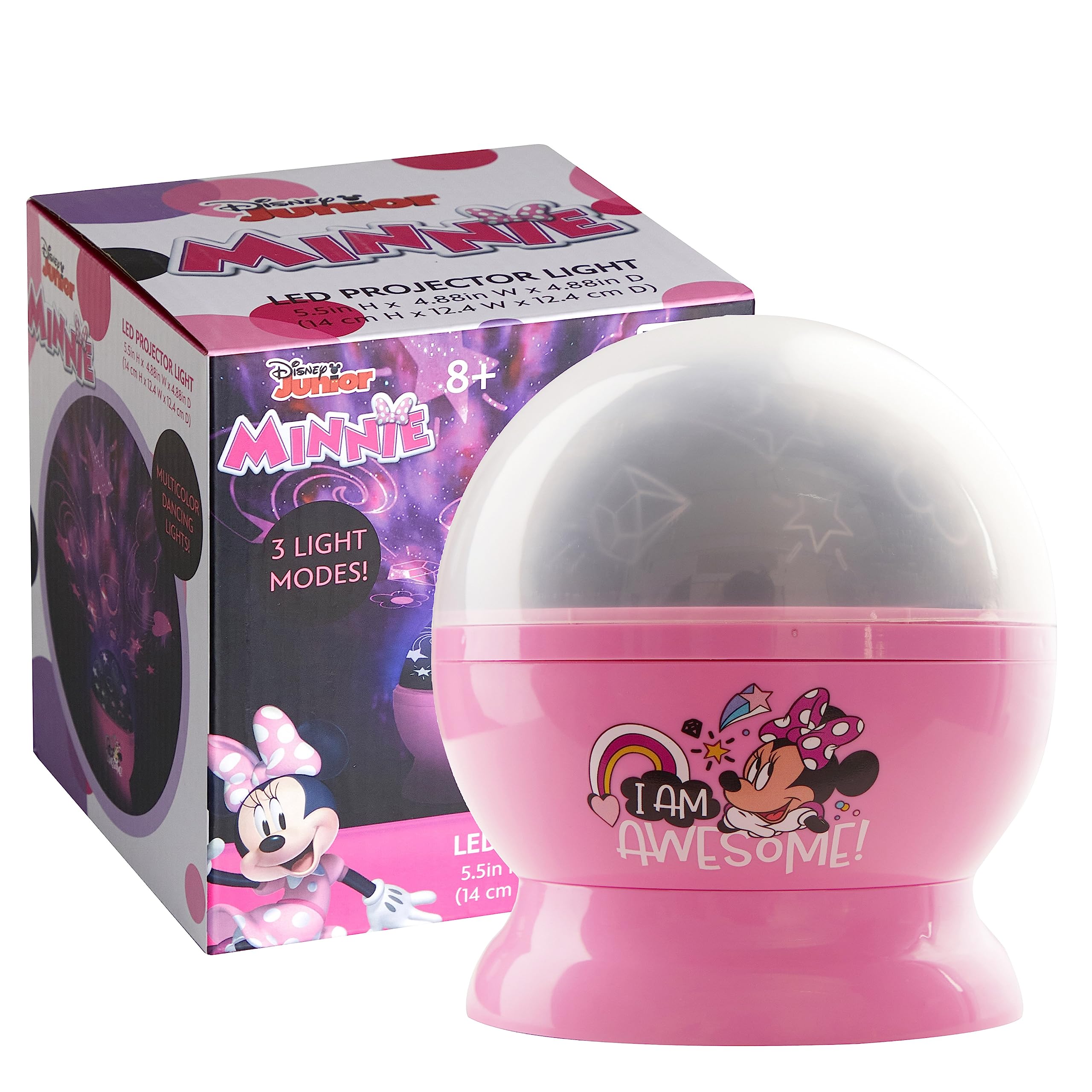 Idea Nuova Disney Minnie Mouse Kids Lamp, Rotating LED Projection Nightlight, 4.88inx 4.88inx 5.5in, Plastic