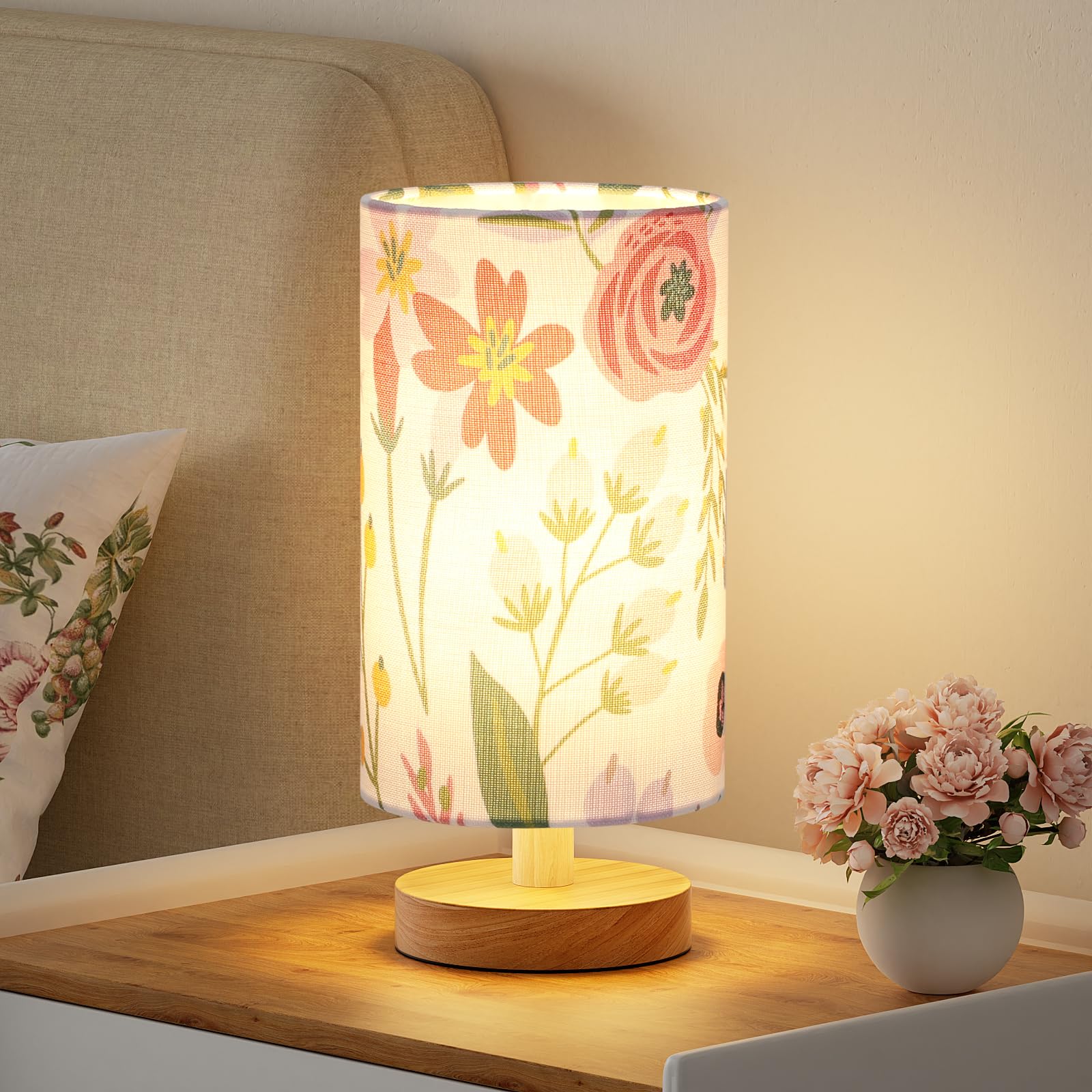 Fenmzee Floral Table Lamp For Bedroom - Inline Control, Small Bedside Lamp With 3000K A15 Led Blub, Easy Assembly (Floral White 