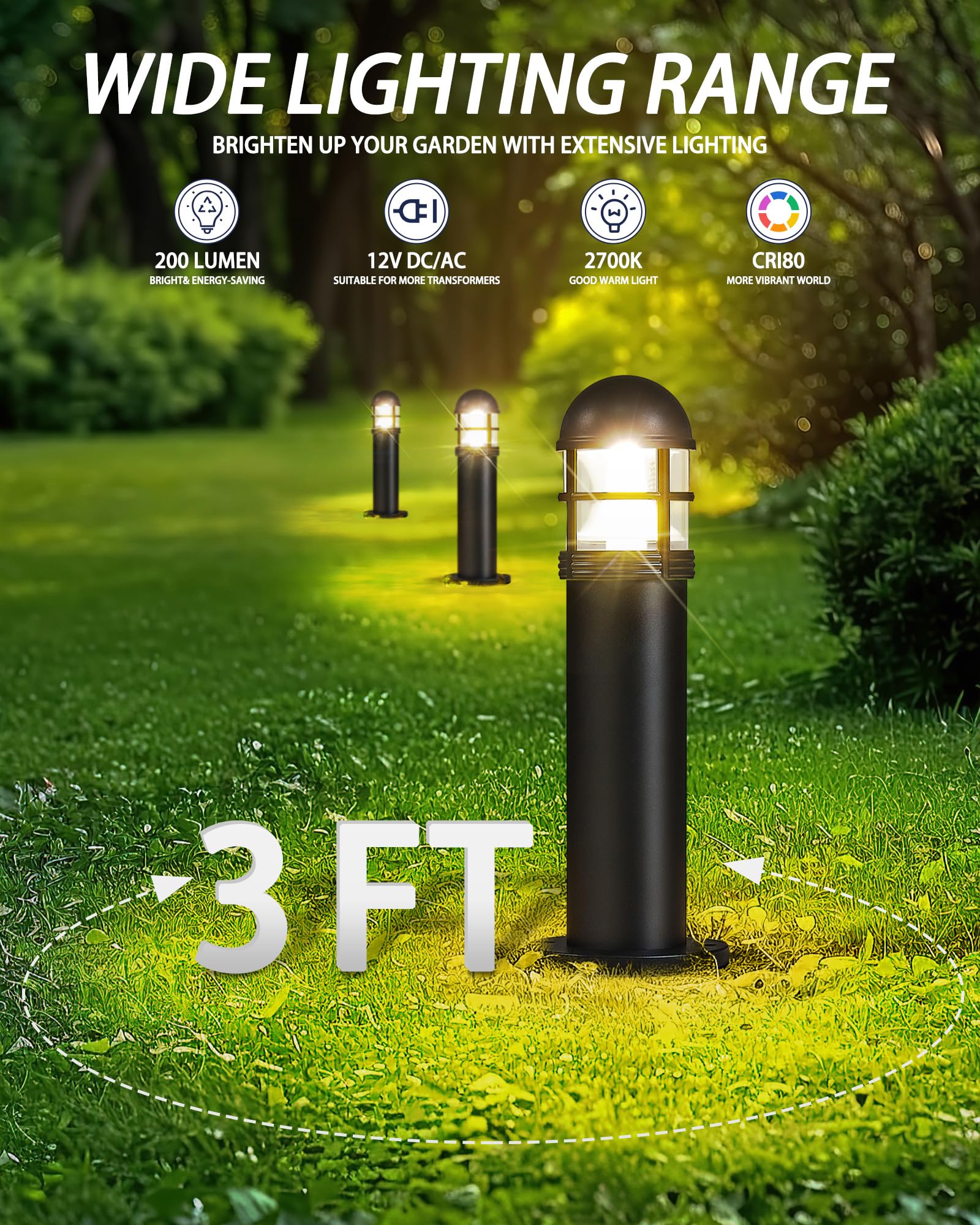 Moon-De-Age 6 Pack Led Landscape Lights, 200Lm 12V Waterproof, Warm White Pathway Lighting