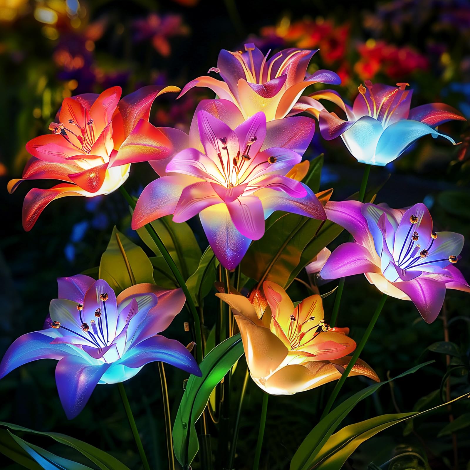 Bomier 6 Pack Solar Garden Lights - Waterproof Lily Flowers For Outdoor Yard Decor