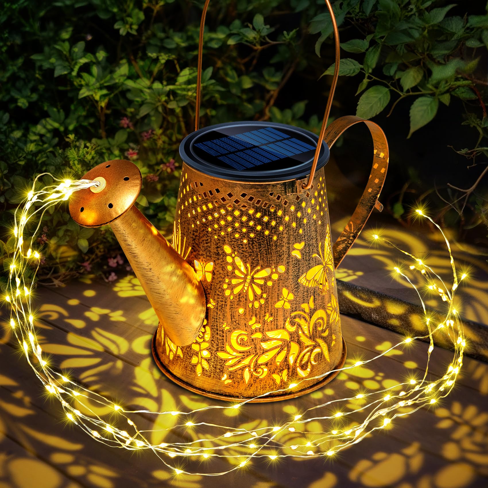 Anordsem Solar Watering Can Lights - Butterfly Hanging Lanterns, Waterproof Decor For Garden, Patio, Christmas Gifts For Women, Model W52