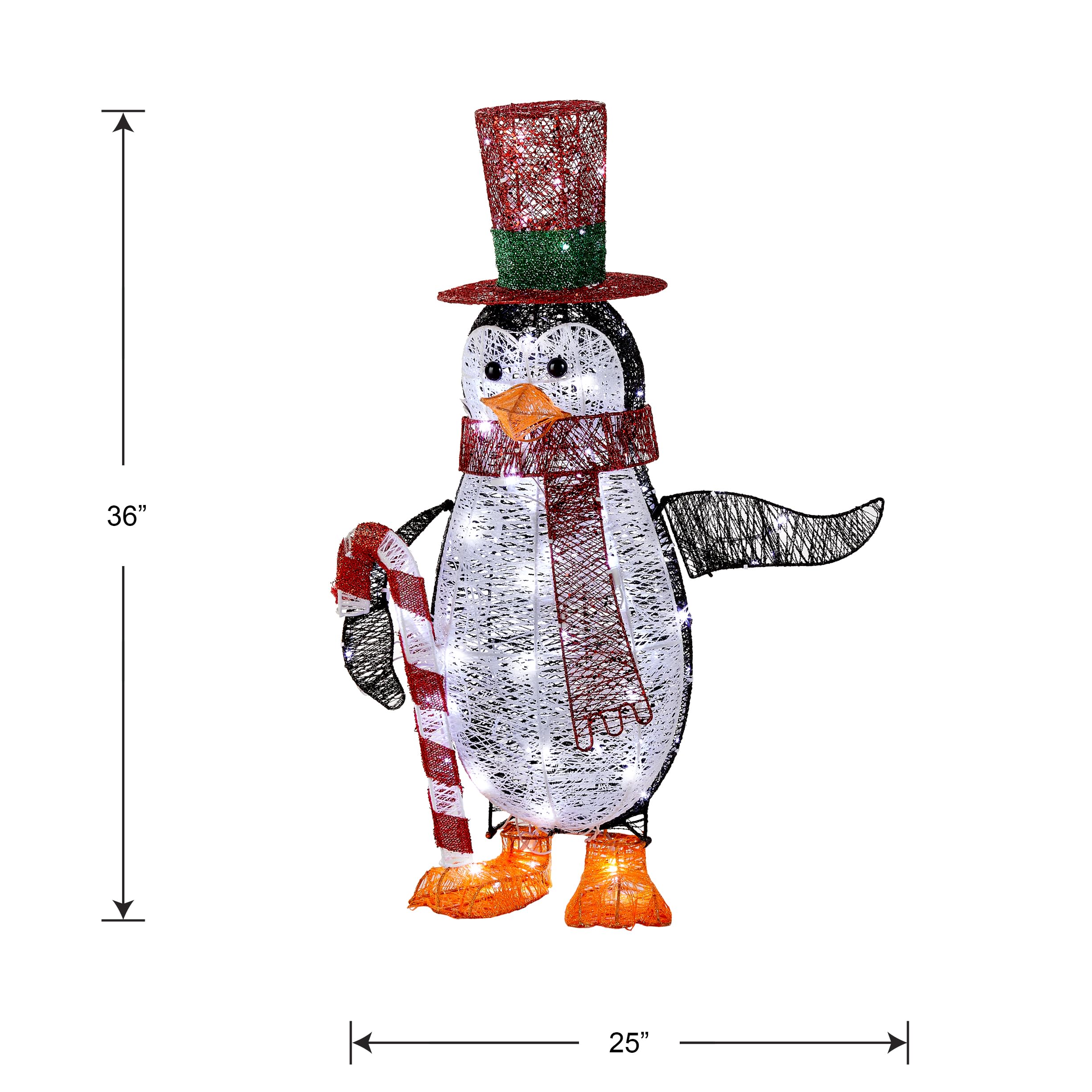 National Tree 36&quot; Penguin With Red Top Hat & Candy Cane, 100 Led Lights