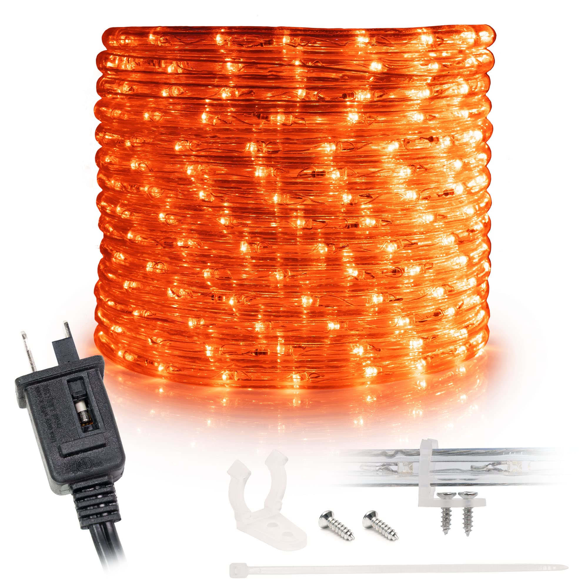 Wyzworks 1116Leds 100Ft Led Outside Rope Lights, Outdoor Etl Certified Waterproof Permanent 360 Degree Light Emitting, Flexible Tube, Connectable, Christmas Palm Tree Exterior Landscape, Orange