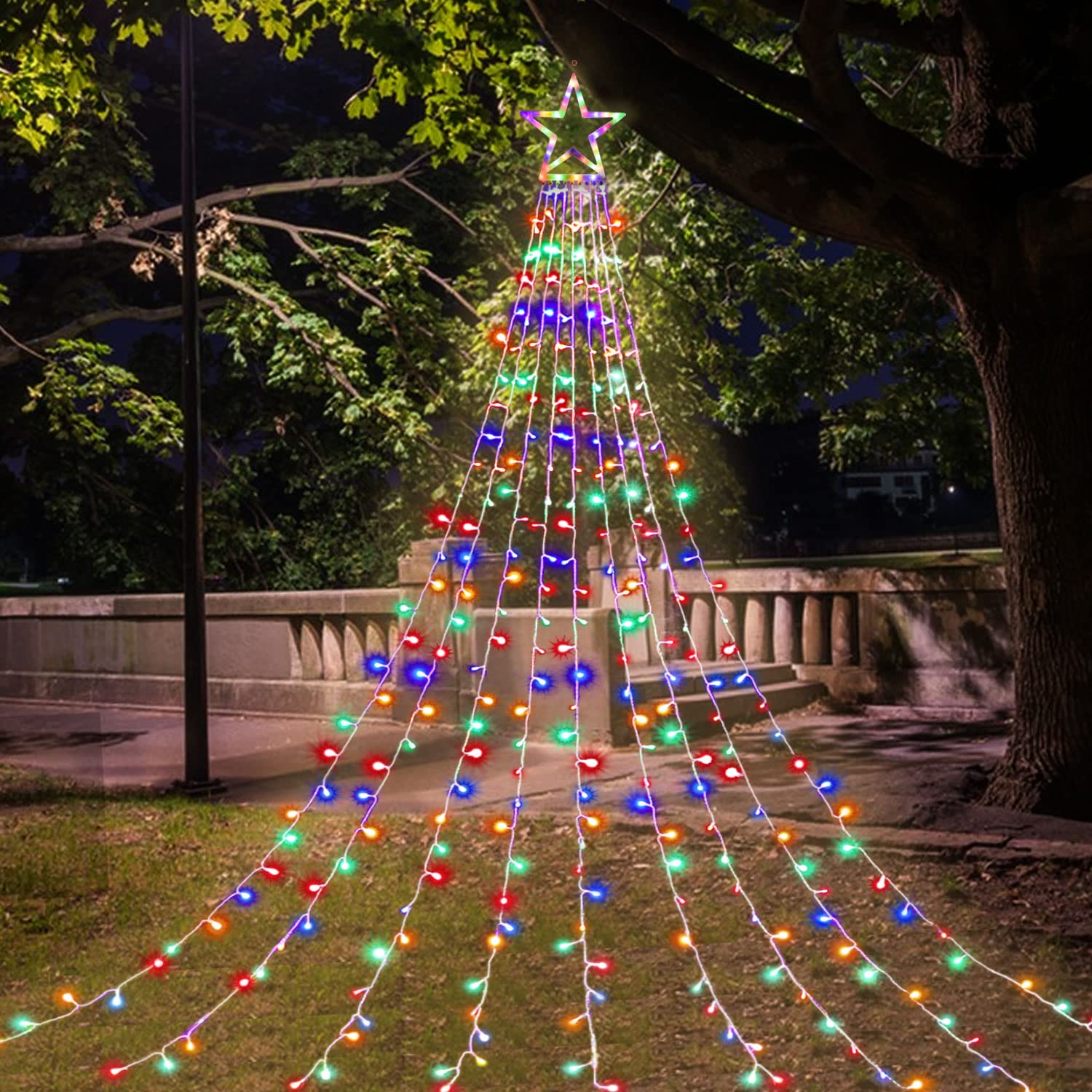 MUYUN Christmas Star String Lights - 320 LED Outdoor Fairy Lights, 8 Modes, Waterproof, Multicolor, 13" Topper Star