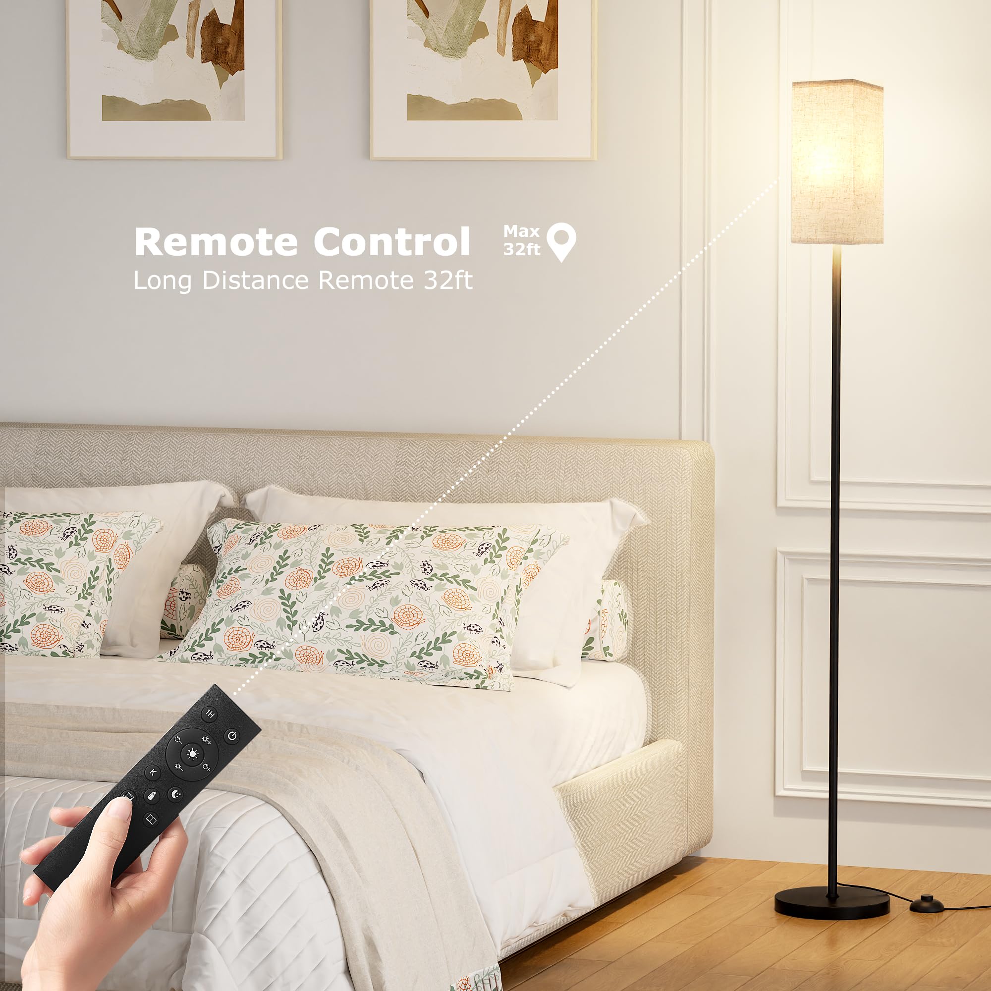 Ambimall 2 Packs Remote Control Floor Lamp, Stepless Dimmable, 64 Inches Tall, Include 9W Bulb, Standing Lamp For Living Room Be