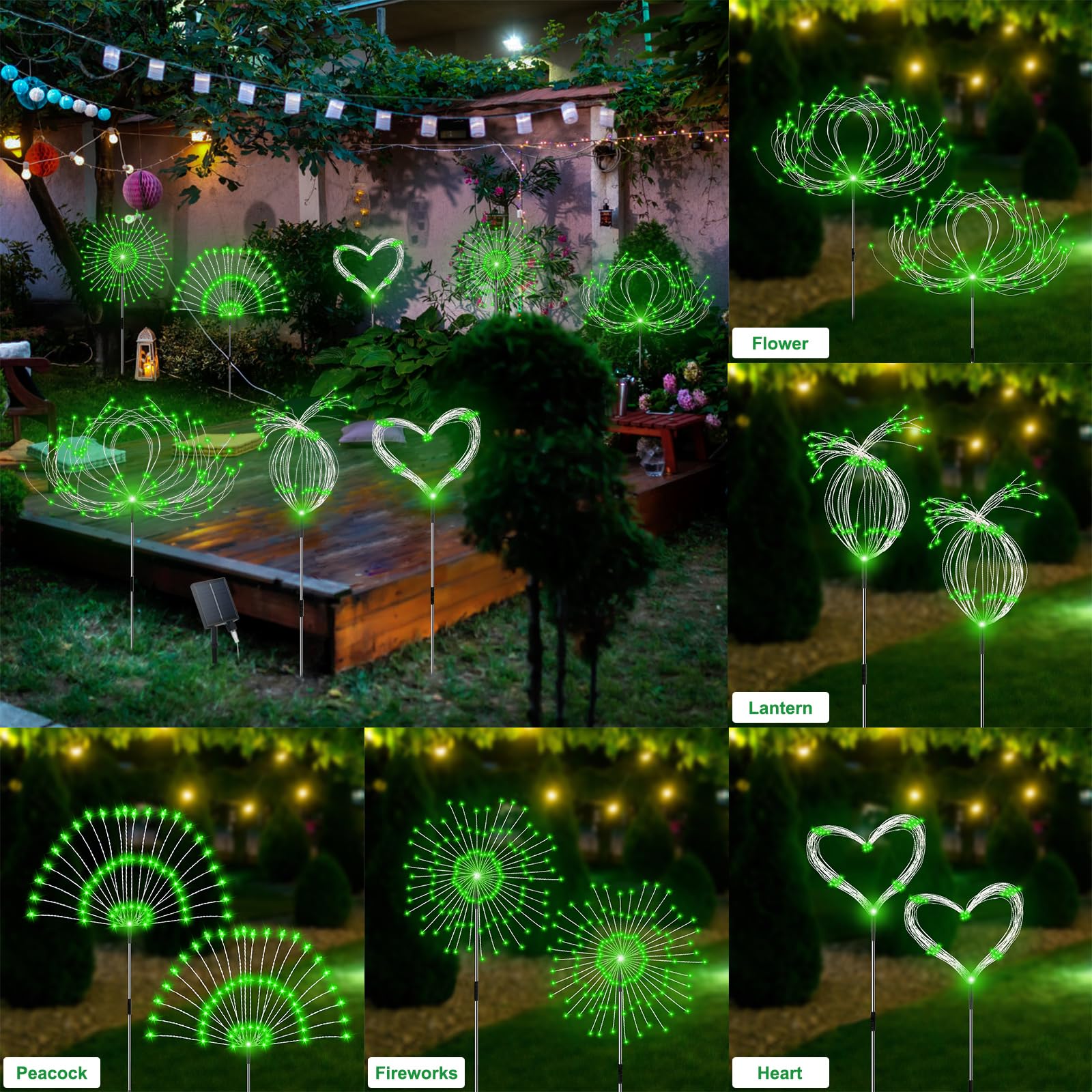 Slyuexu Solar Garden Lights, 480 LED Waterproof Firework Lights, 4 Pack, Green, 8 Lighting Modes, Model YF00016