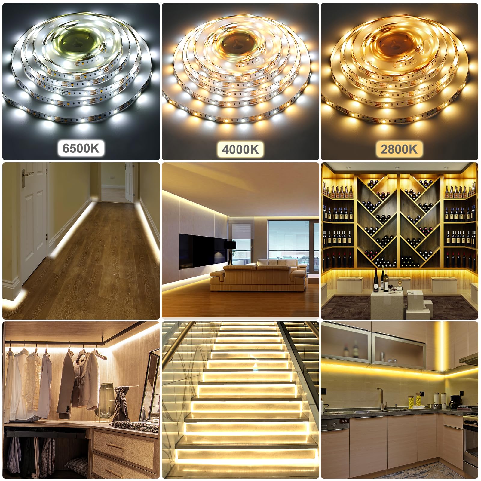 Led Strip Lights For Tv, 16.4Ft Lights Bar Flexible Lights With Self-Adhesive Dimmable Led Light Strips 2800K-6500K Warm To Daylight White For Stairs, Wardrobe, Kitchen, Mirror, Bedroom, Bar Cabinet