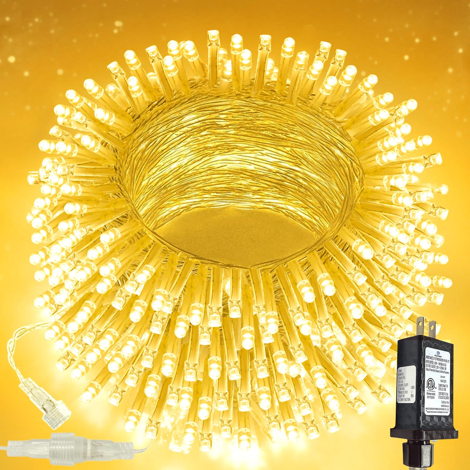 SANJICHA Connectable 100 LED String Lights, 33FT Warm White, 13 Modes, Waterproof, Clear Wire, Model MLS-D29V6WUC-O