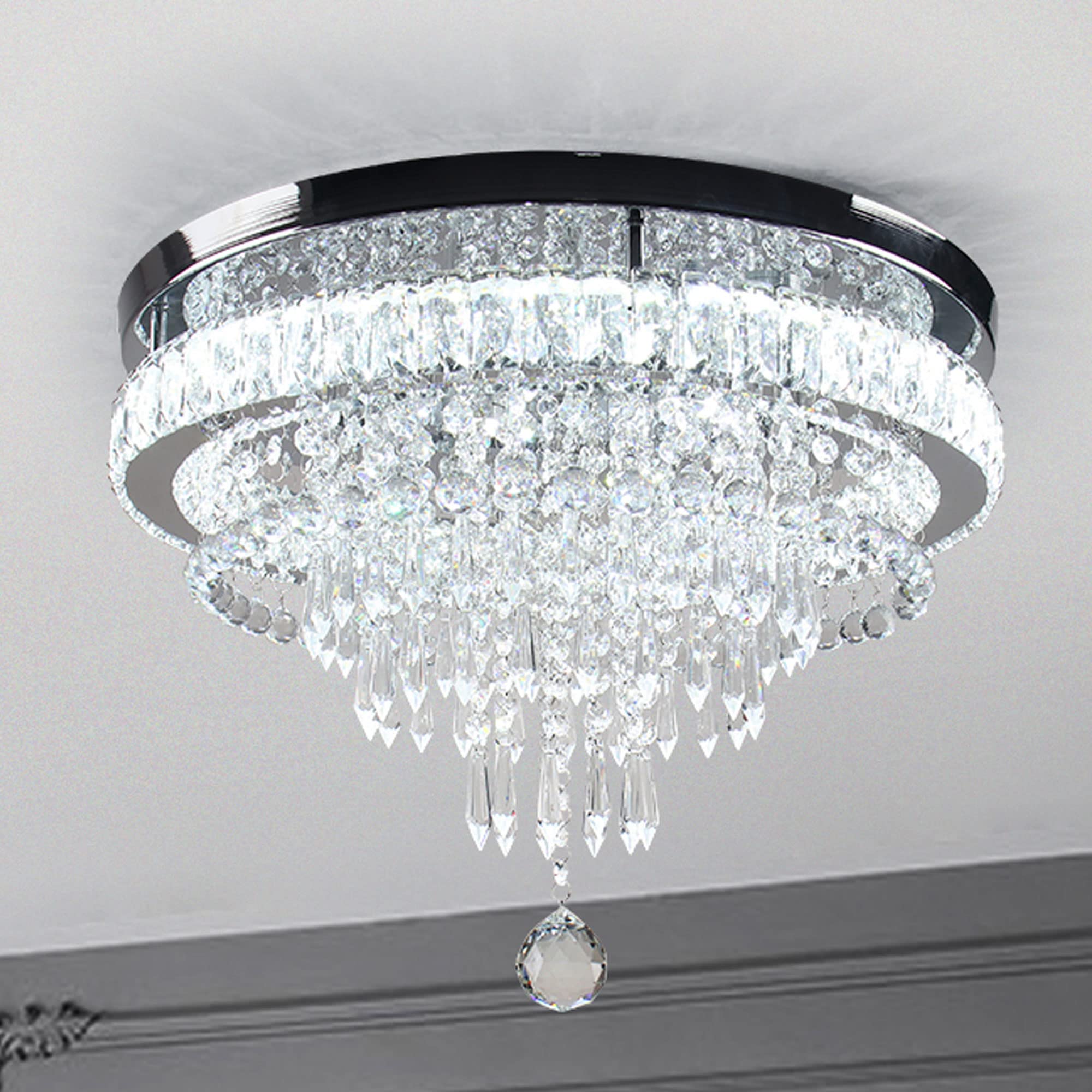 FRIXCHUR Crystal Ceiling Light Fixture LED Chandelier 19.7in Cool White Model MC096