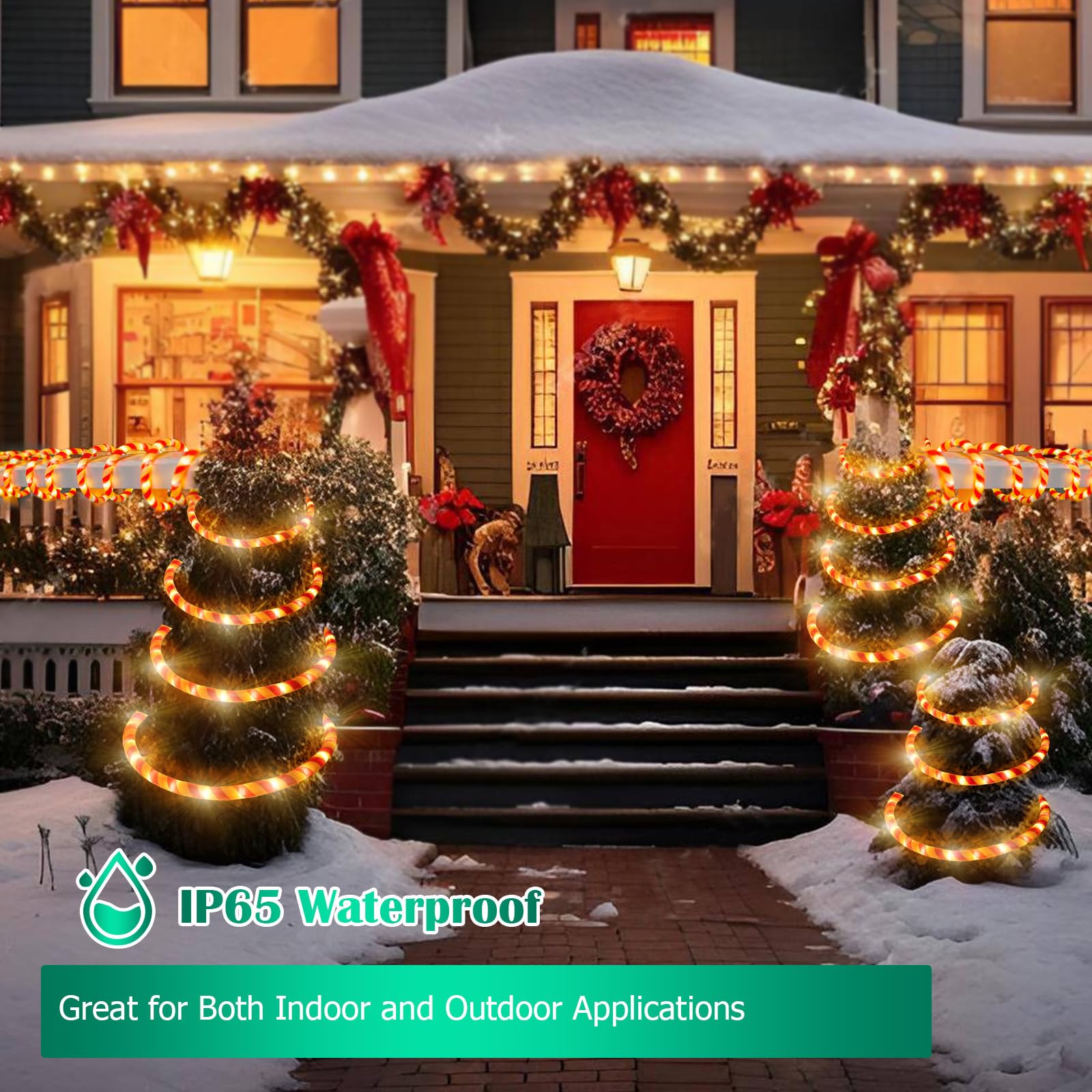 Vigdur Christmas Candy Cane Rope Lights - 33FT 360 LEDs Rope Lights Outdoor Waterproof Decorative Christmas Lights for Holiday P