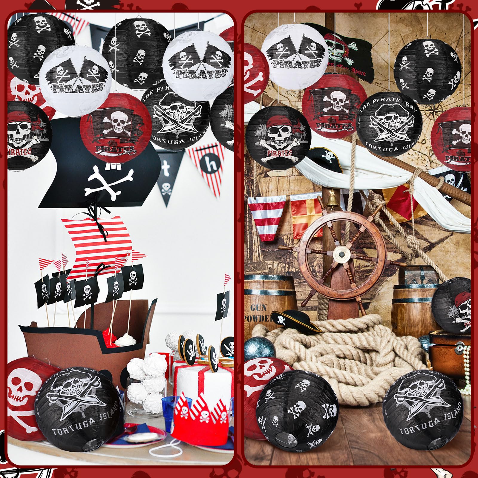 Panelee 12 Pcs Pirate Theme Paper Lanterns Party Decorations 8 Inch Hanging Round Hanging Paper Party Decorations For Holiday In