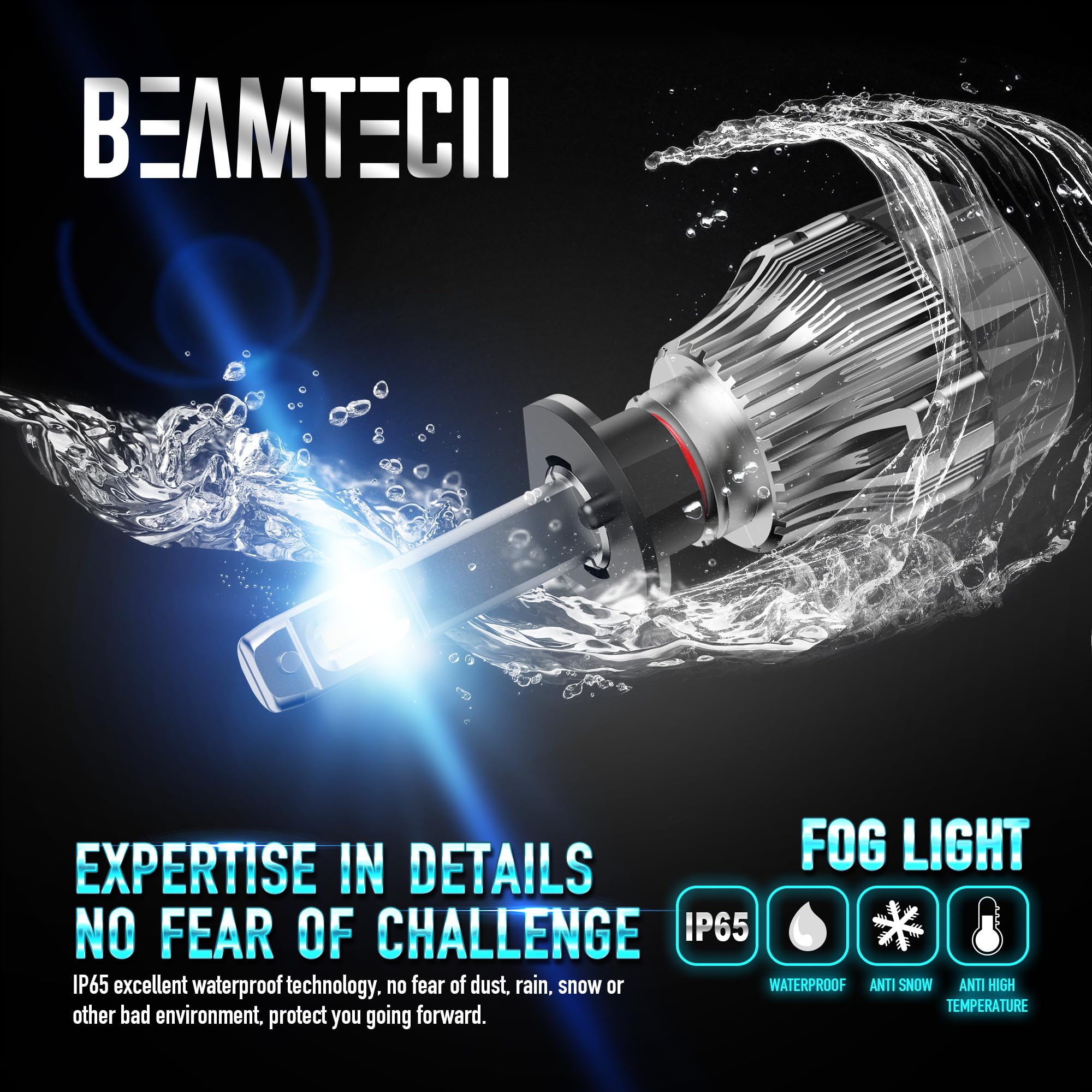 BEAMTECH H1 Fog Light Bulbs 6500K White Aluminum Small Size ATV/UTV Lighting