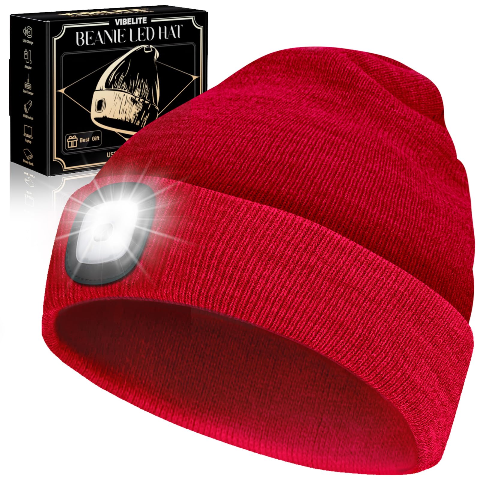 Vibelite Led Beanie Hat With Light, Usb Rechargeable Led Headlamp, Gifts For Men, Him, Husband, Boyfriend, Fathers Day Dad Gifts