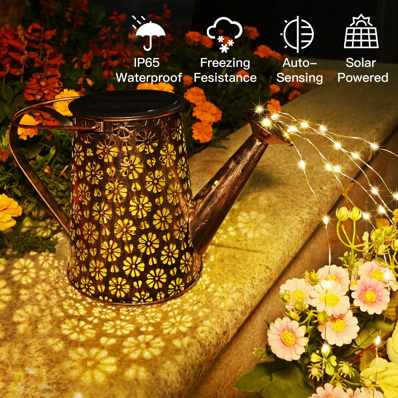 Afootry Solar Watering Can - Waterproof Hanging Lantern for Garden Decor, Metal, Solar Powered, Ideal for Yard and Patio Decorations