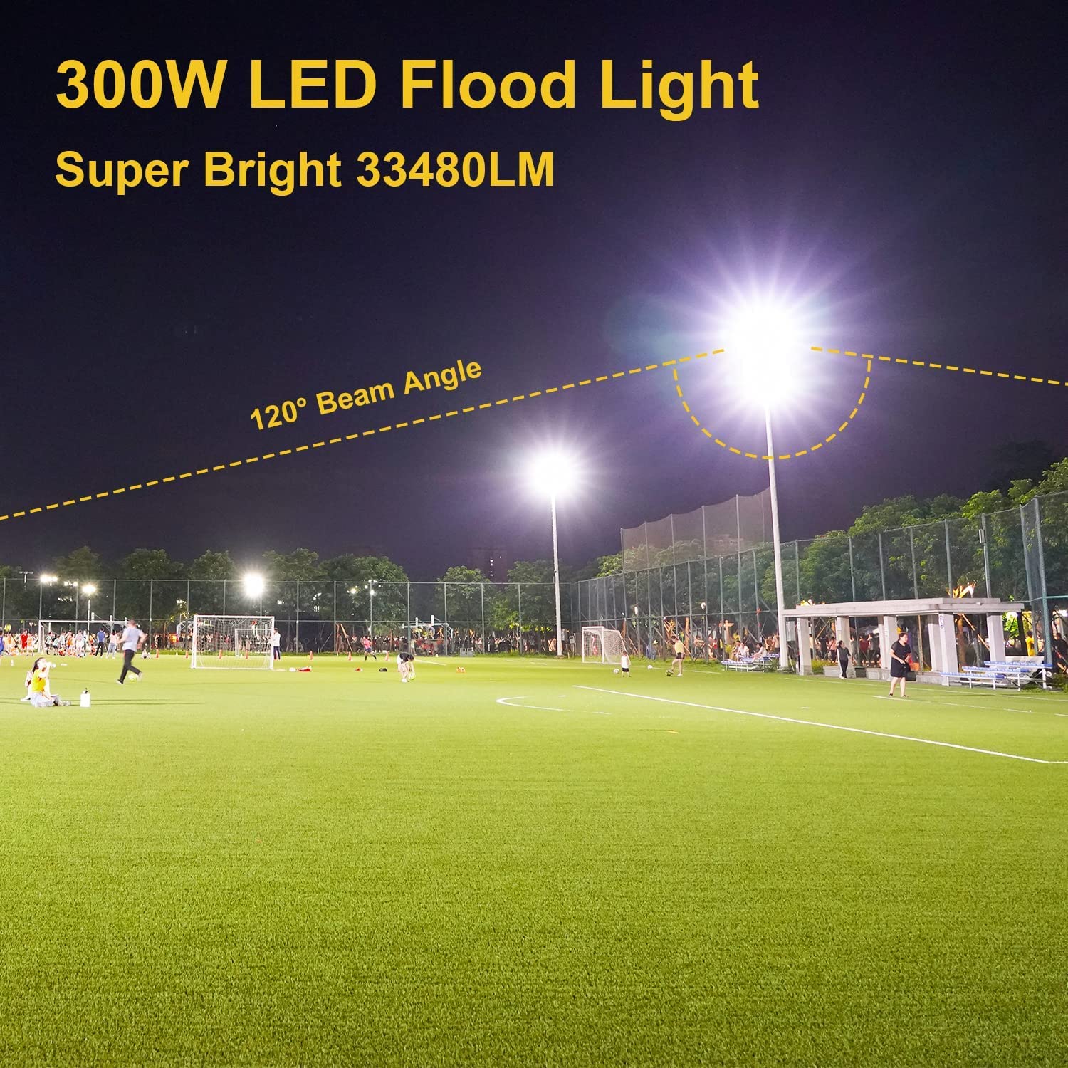 YANYCN 300W LED Flood Light - 2000W Equivalent, 5000K Daylight White, 43500LM, IP66 Waterproof for Sports Fields, Arena, Stadium