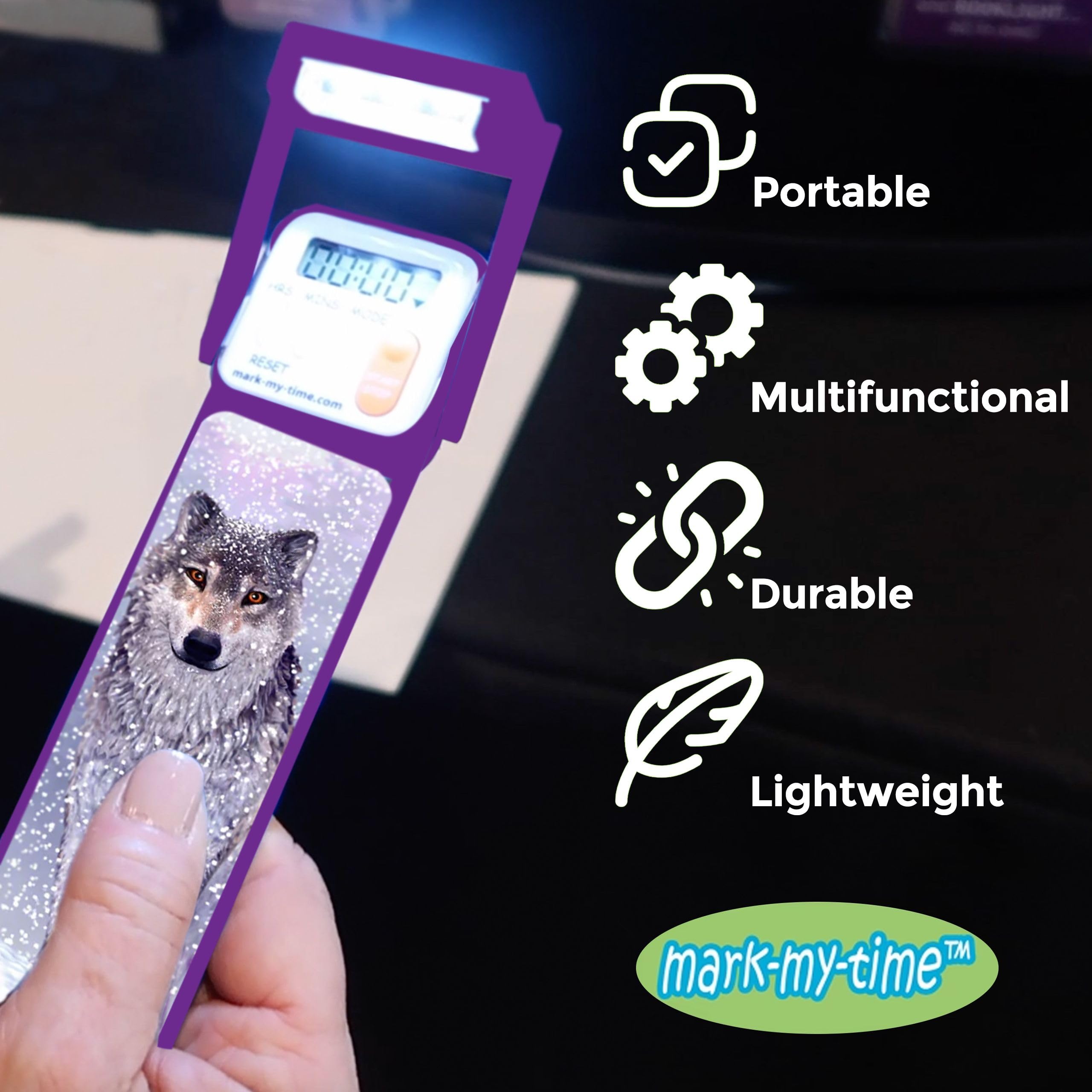 Mark-My-Time Digital Bookmark & LED Book Light - Snow Wolf/Tiger Design, Timer & Cool Reading Incentive for Kids, Perfect Christmas Gift