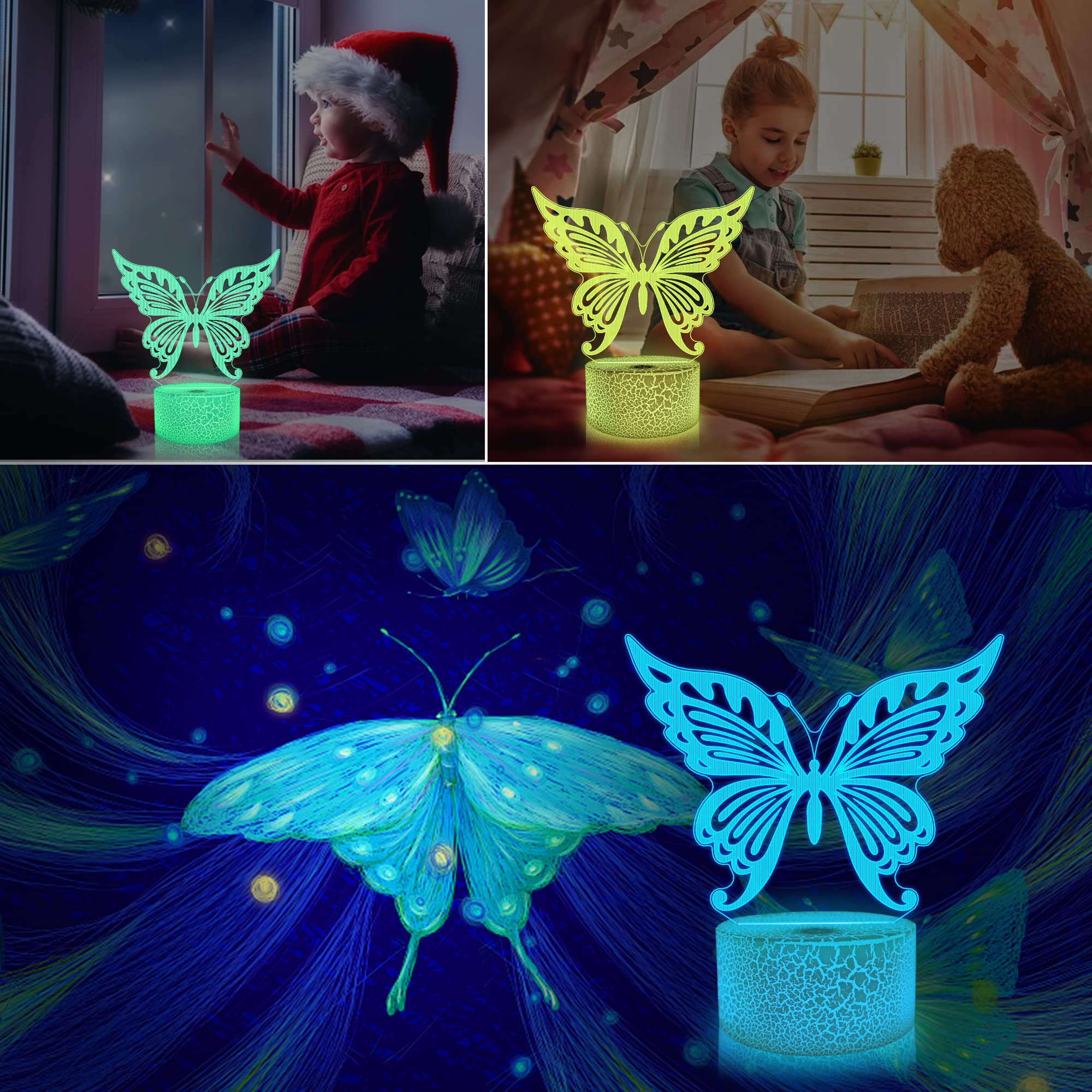 Lightzz Butterfly Night Light LED 3D Lamp with Remote Control, 16 Colors, Timer, Acrylic, Model FS-XMX001-9999