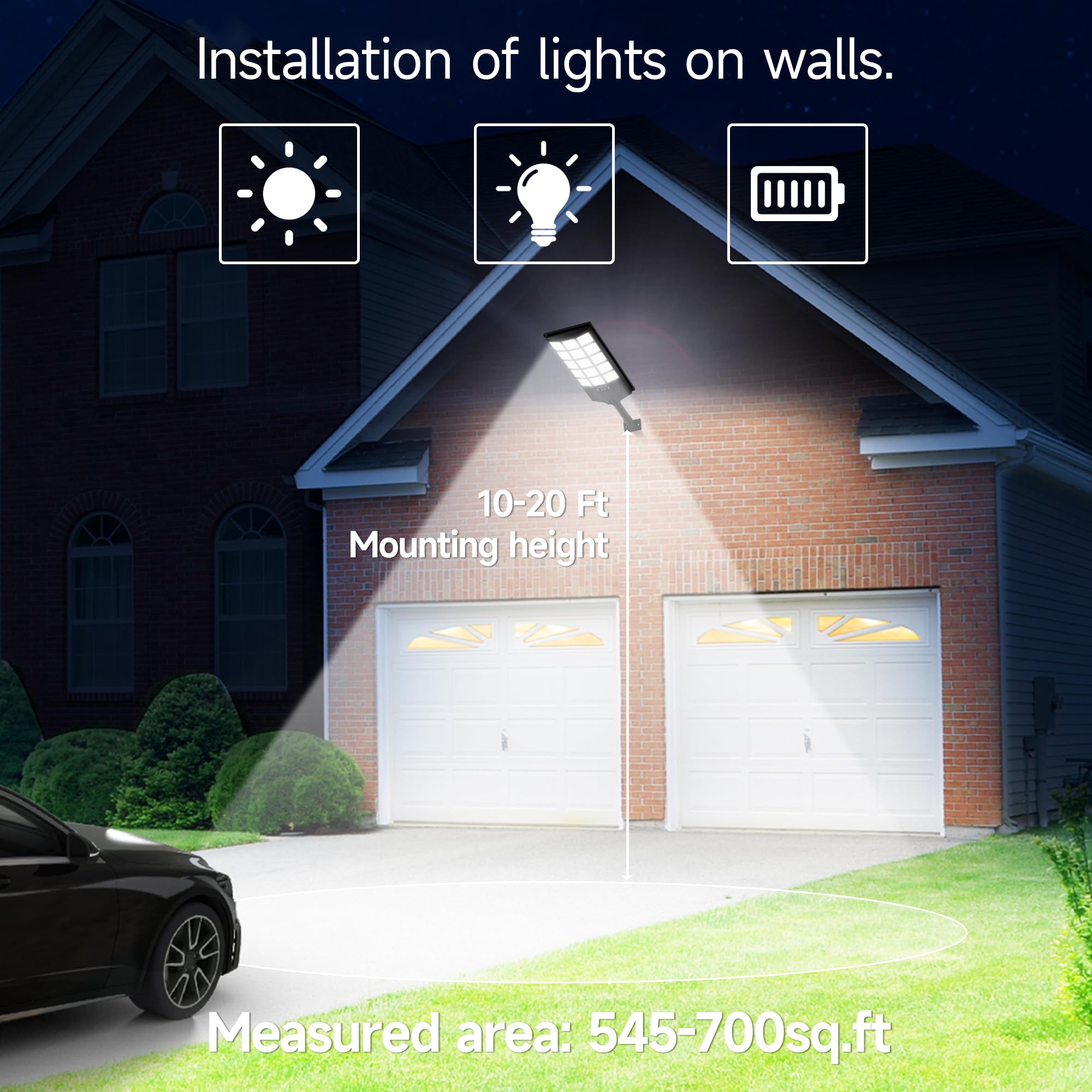 Aqraou Solar Lights Outdoor 6500K Waterproof Motion Sensor LED Security Light, 2PCS, White, Model Aqraou01, with Remote Control