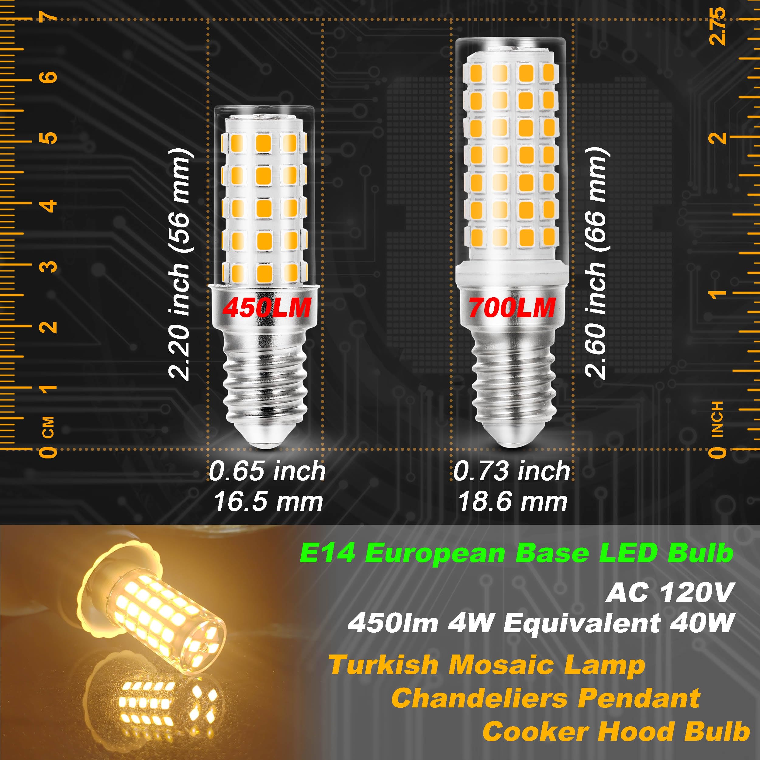 Hylroe E14 LED Bulb 4W Warm White 2700K Non-Dimmable, 450lm, European Base, 3 Pack