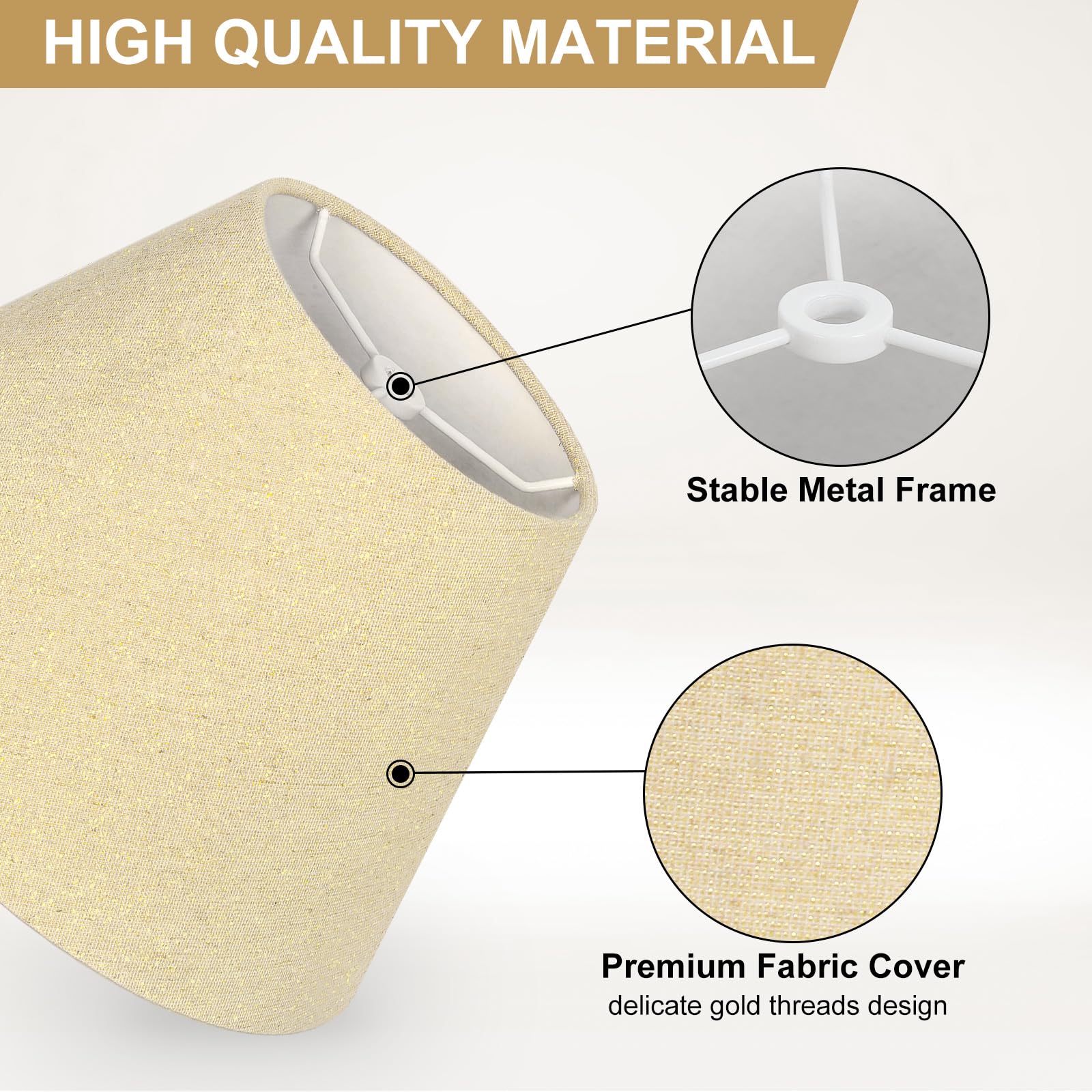 Lamp Shades With Glitter Gold Thread, Replacement Lamp Shades For Table Floor Bedside Lamps, 5.5'' Top X 10'' Bottom X 6.6'' Hig