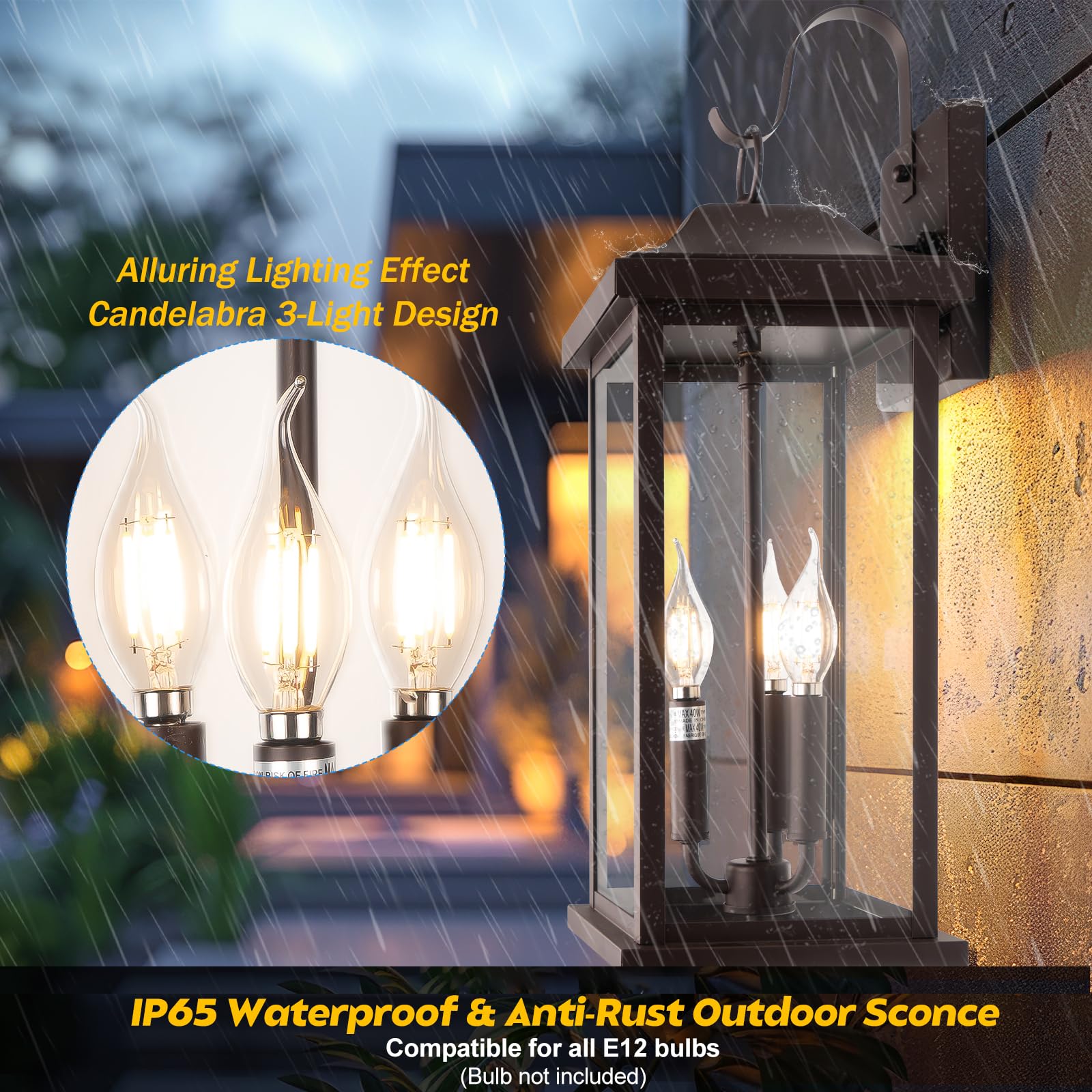 Roravilila 3-Light Outdoor Light Fixtures, 23” Vintage Bronze, IP65 Waterproof, 2-Pack, Front Porch Lanterns, Model RORAVILILA-534E87F