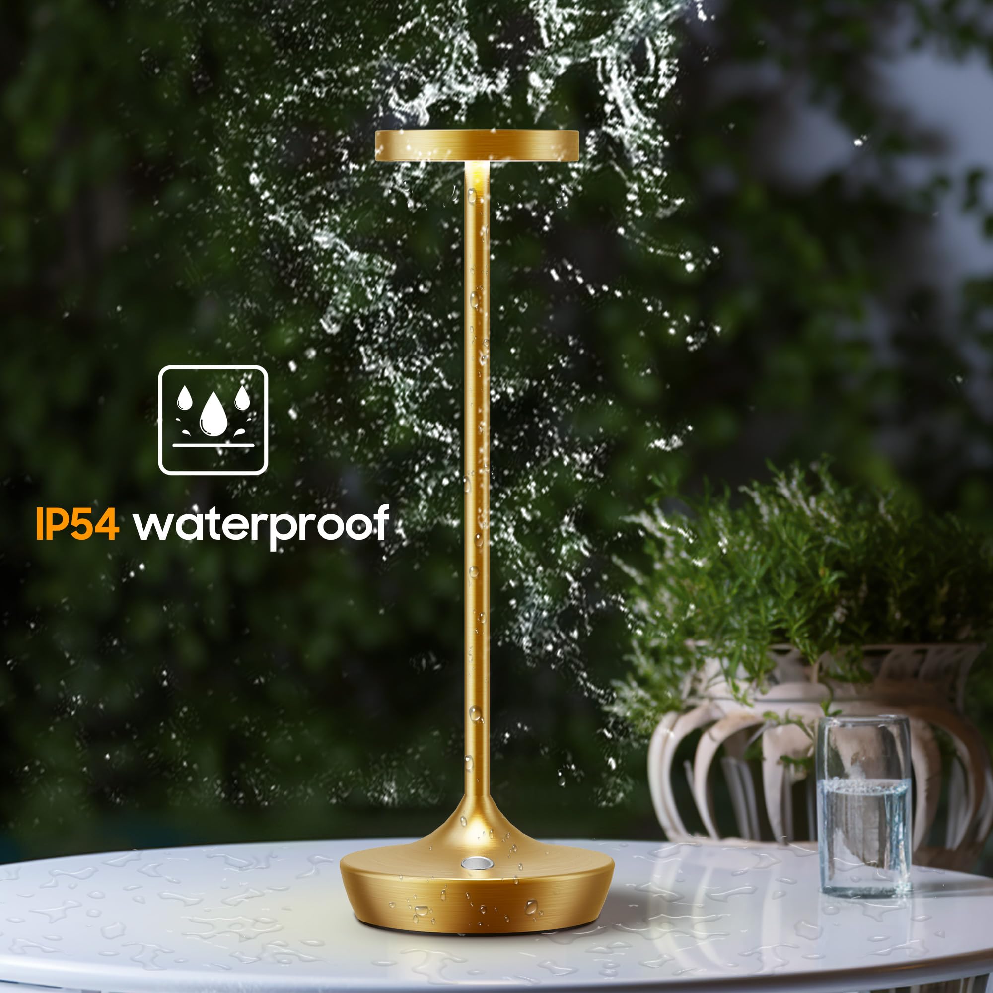 Sikevht 2 Pack Gold Cordless Led Table Lamps, Waterproof, Dimmable, Portable For Indoor & Outdoor Use