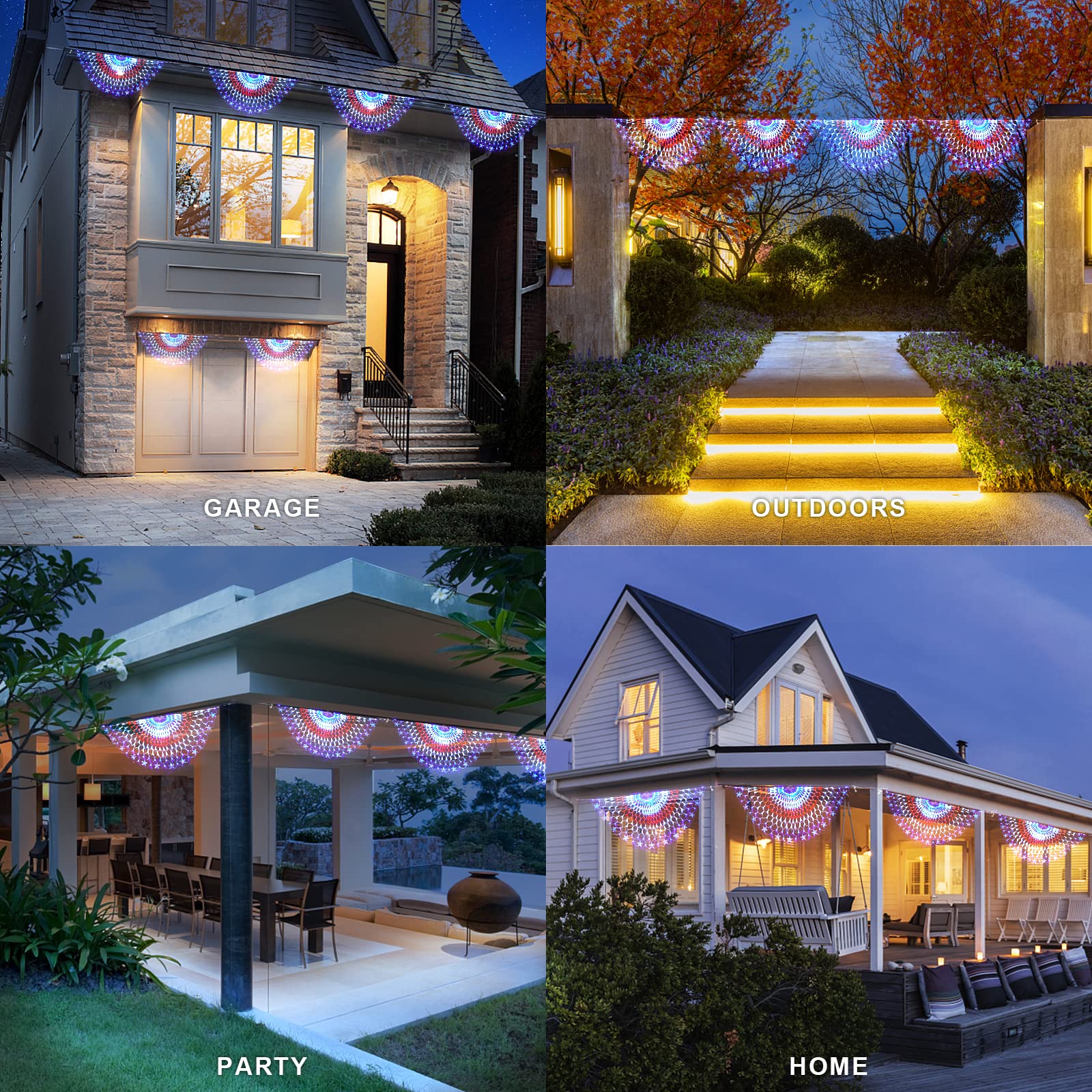 HYH American Flag LED Lights - Waterproof Half Fan Decoration - 47in Multicolor Lights for Indoor/Outdoor 4th of July Celebrations