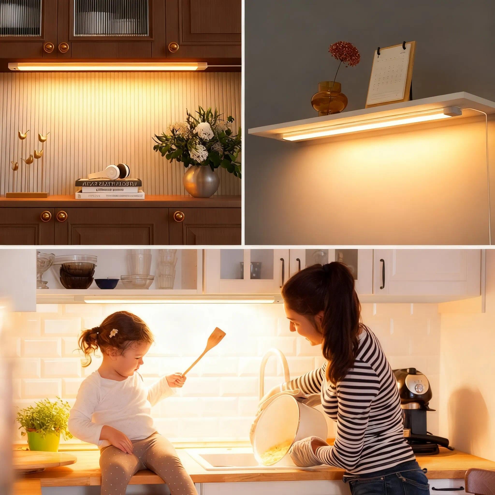 MYPLUS 16 Inch Under Cabinet Lights, Dimmable LED, 3000K Warm White, Plastic, Model GG111-3K, Perfect for Kitchen, Closet, and Desk