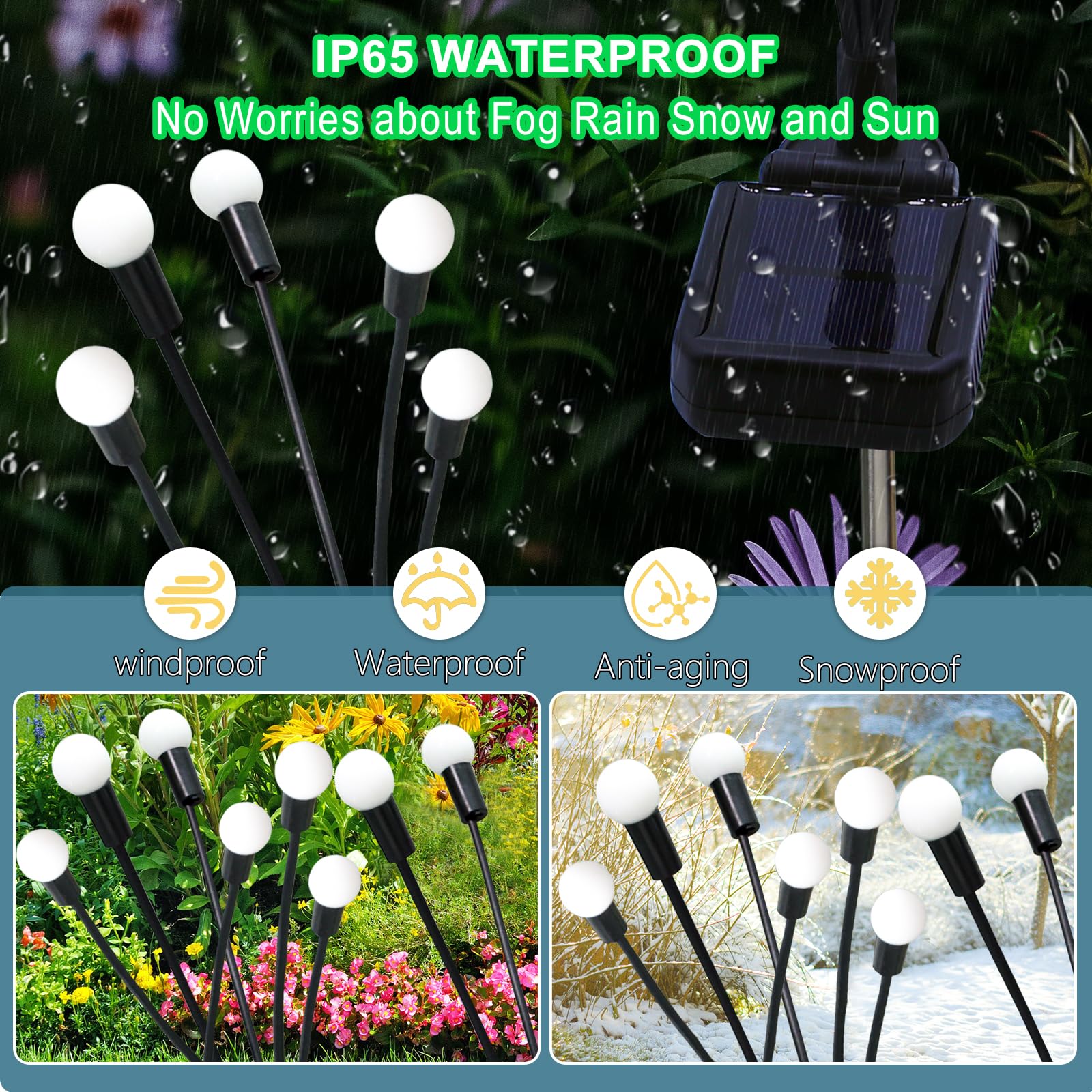 Kohlrabi Solar Garden Lights Outdoor, 4 Pack 40 Led Solar Purple Firefly Lights Waterproof, Sway By Wind, Halloween Swaying Ligh
