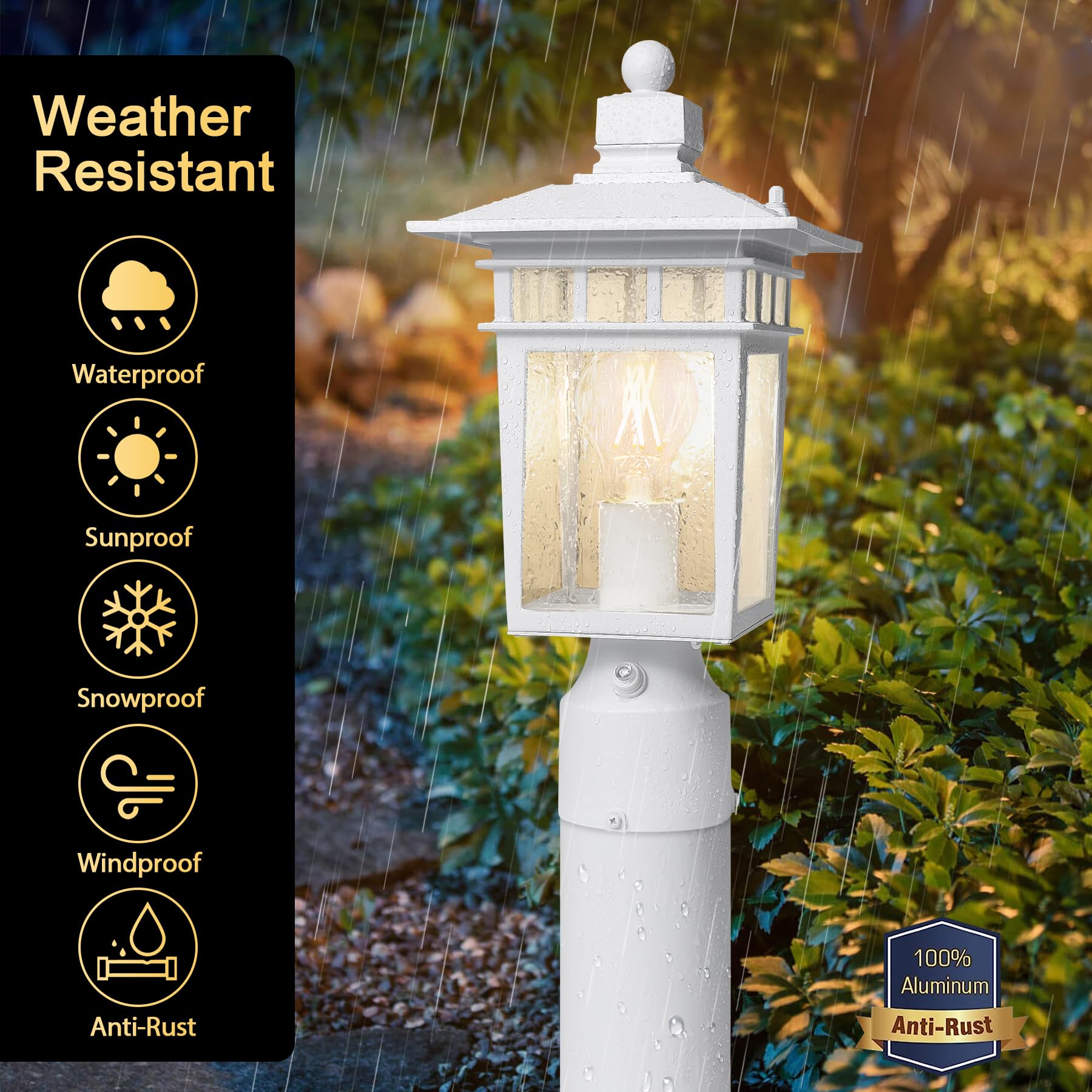 Apoto Dusk To Dawn Outdoor Post Lights  Waterproof Lamp Post Light Fixture  Aluminum Lamp Posts Outdoor Lighting Pole Lantern For Outside Yard Patio Pathway Garden Deck  Hard Wired (2 Pack  White)
