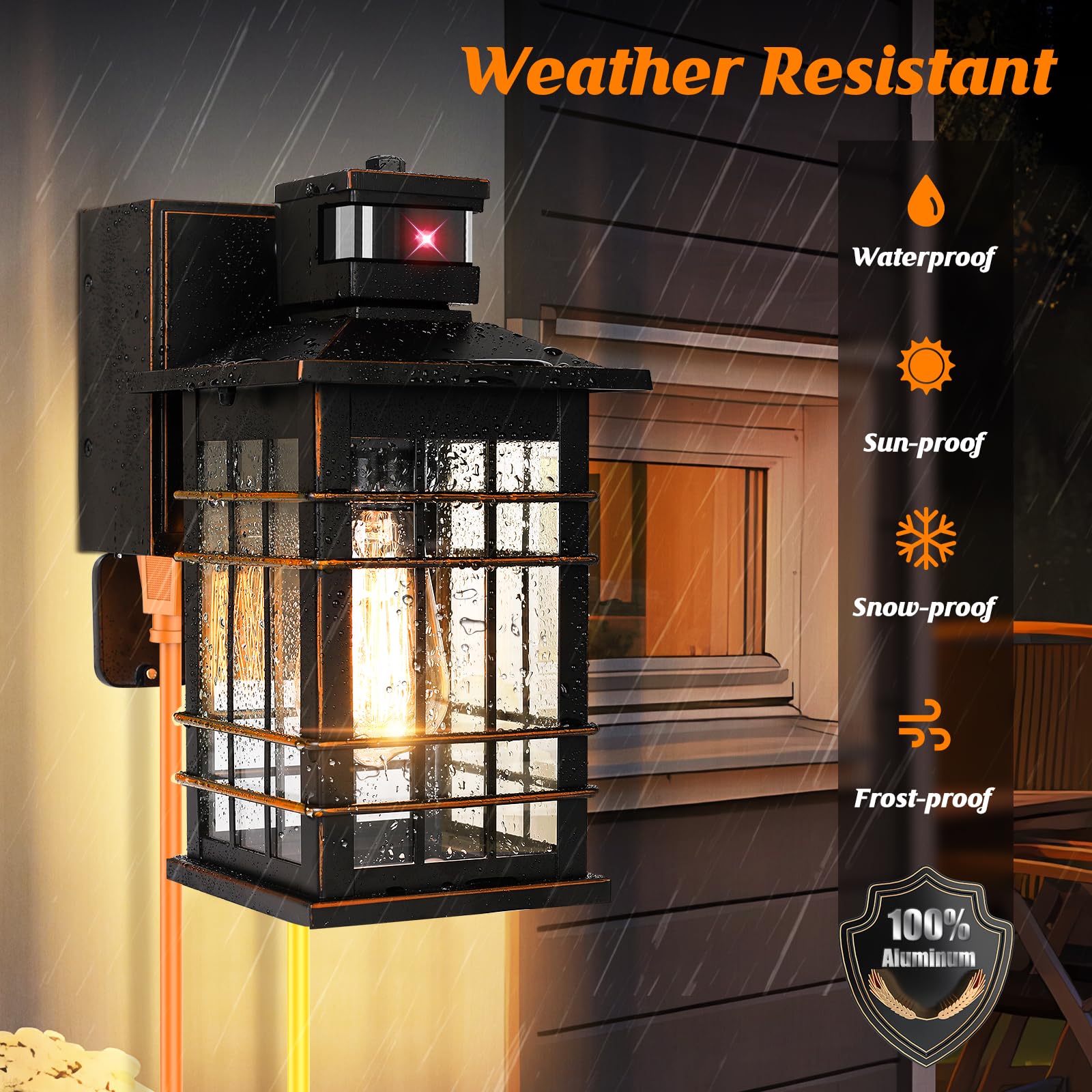 Motion Sensor Dusk Dawn Outdoor Wall Light Fixture With Gfci Outlets, Sensor Porch Light Outdoor Wall Mount Oil Rubbed Bronze, Waterproof Outside Light For House Front Doorway Patio, 3 Lighting Mode