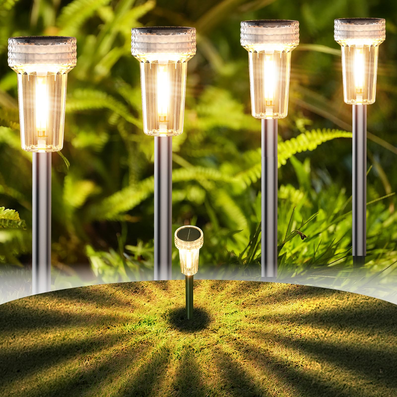 DERAYSION Solar Pathway Lights, 8 Pack Waterproof Stainless Steel, Auto Dusk-to-Dawn, 2700K Warm White, Model XDQ8P-57