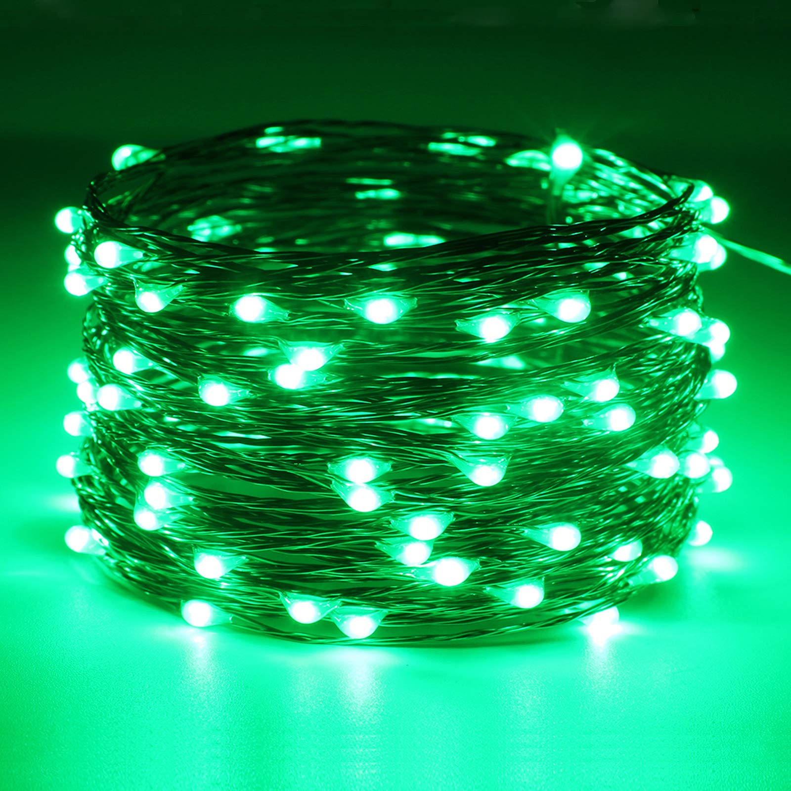 Ruichen 33 Ft Copper Wire Fairy Lights, 100 Led String Lights, Green, Plug-In With Spool