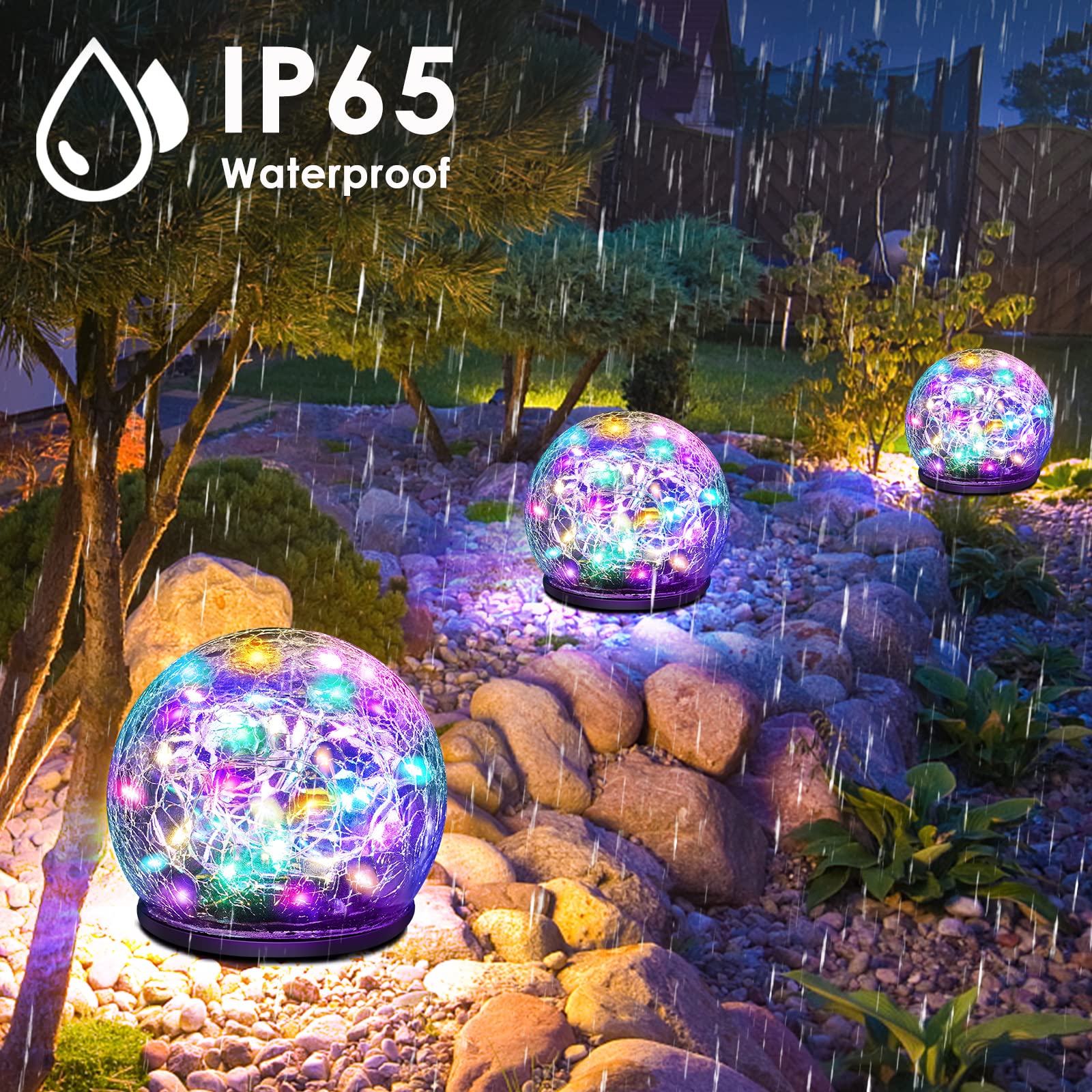 Keevvon 2 Pack 60 Led Garden Solar Lights Outdoor Decorative, Colored Cracked Glass Solar Globe Lights, Upgraded Waterproof Mult