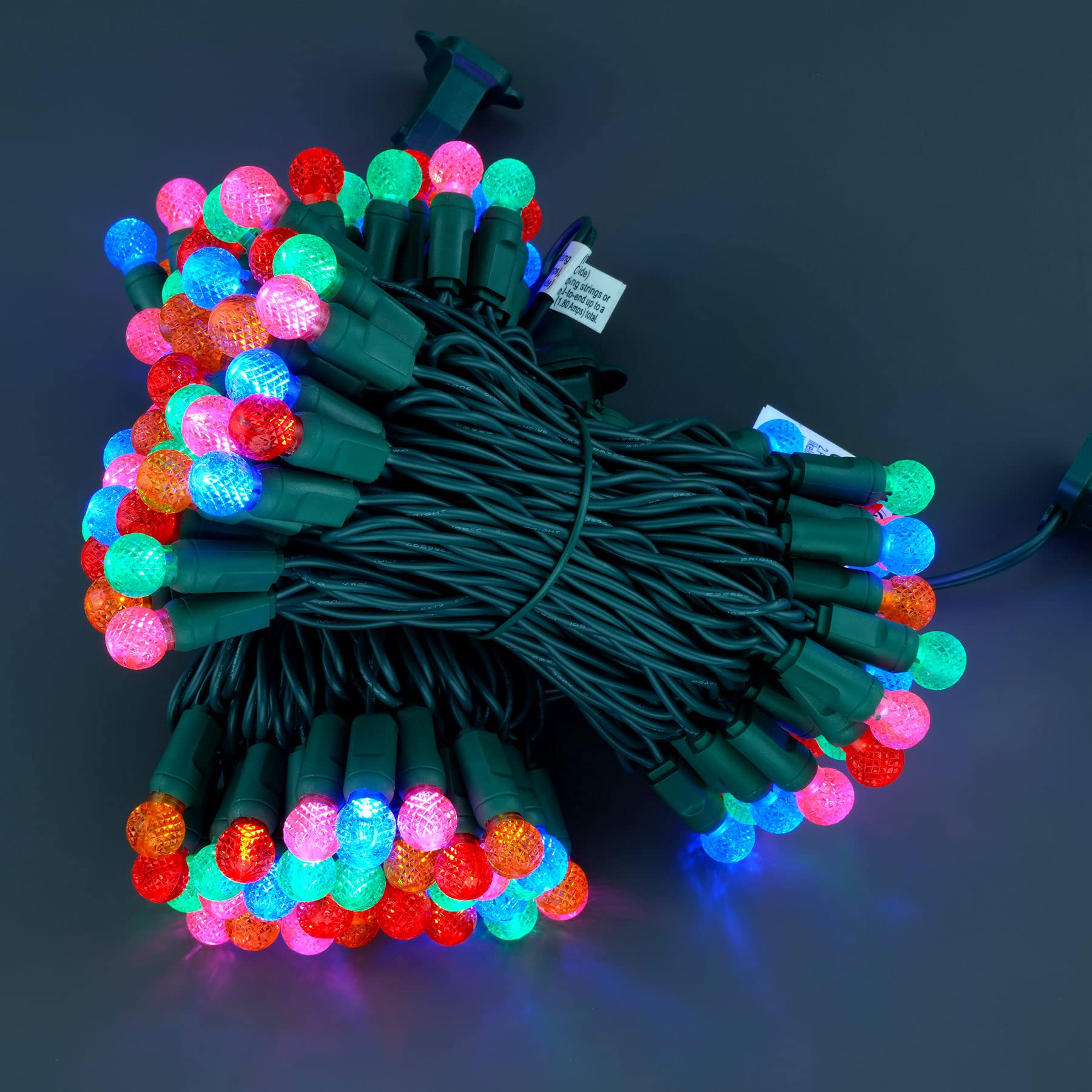 Yuletime Multicolor One-Piece G12 Led Christmas Lights, Total 48 Feet 140 Count 2 Strands 24Ft 70Ct Waterproof Raspberry String